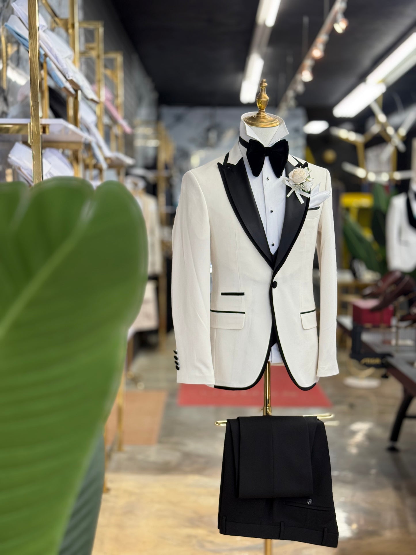 Ivory Signature Velvet Trim Peak Euro Tuxedo