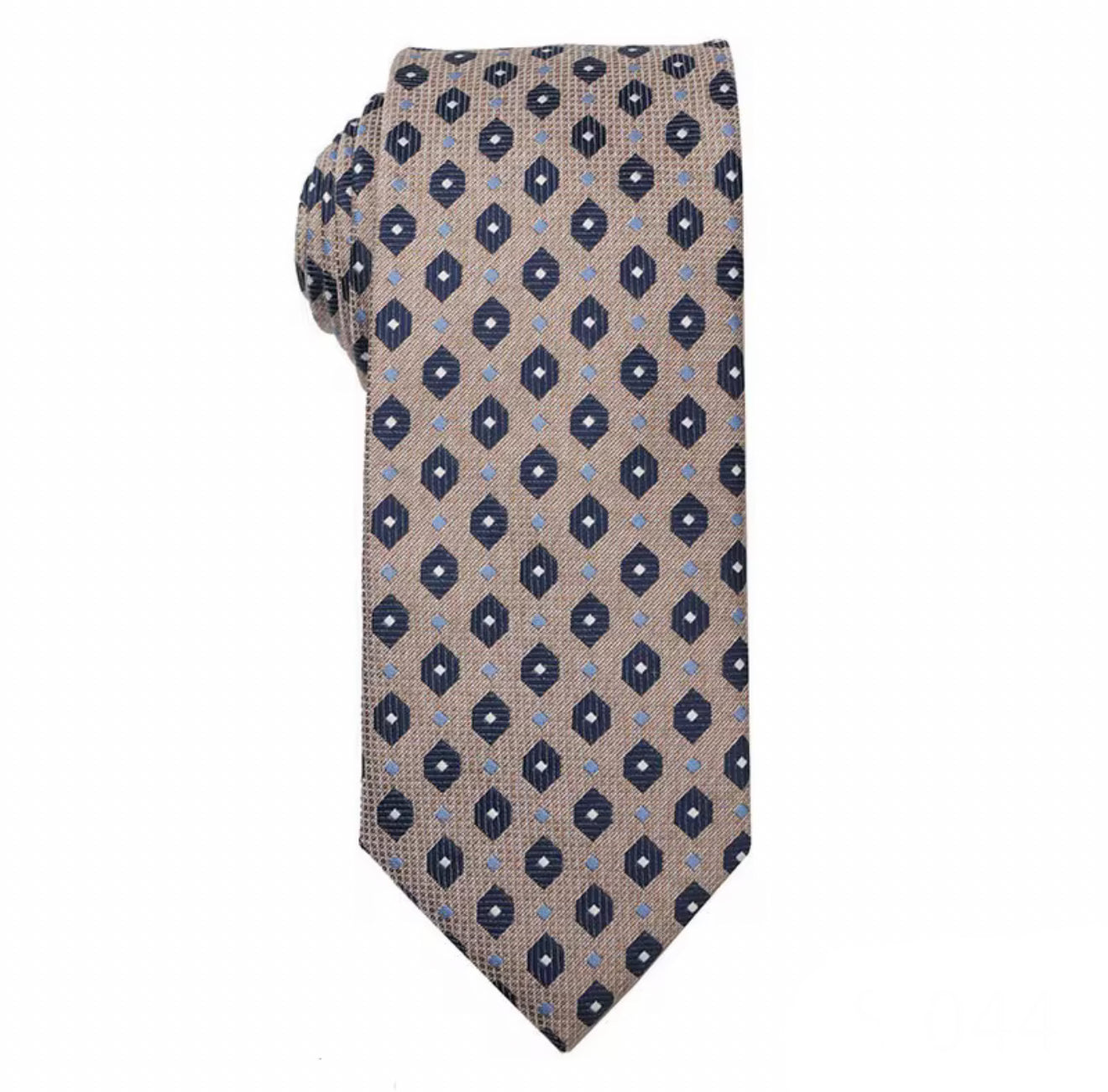 Necktie Taupe-beige with navy medallions