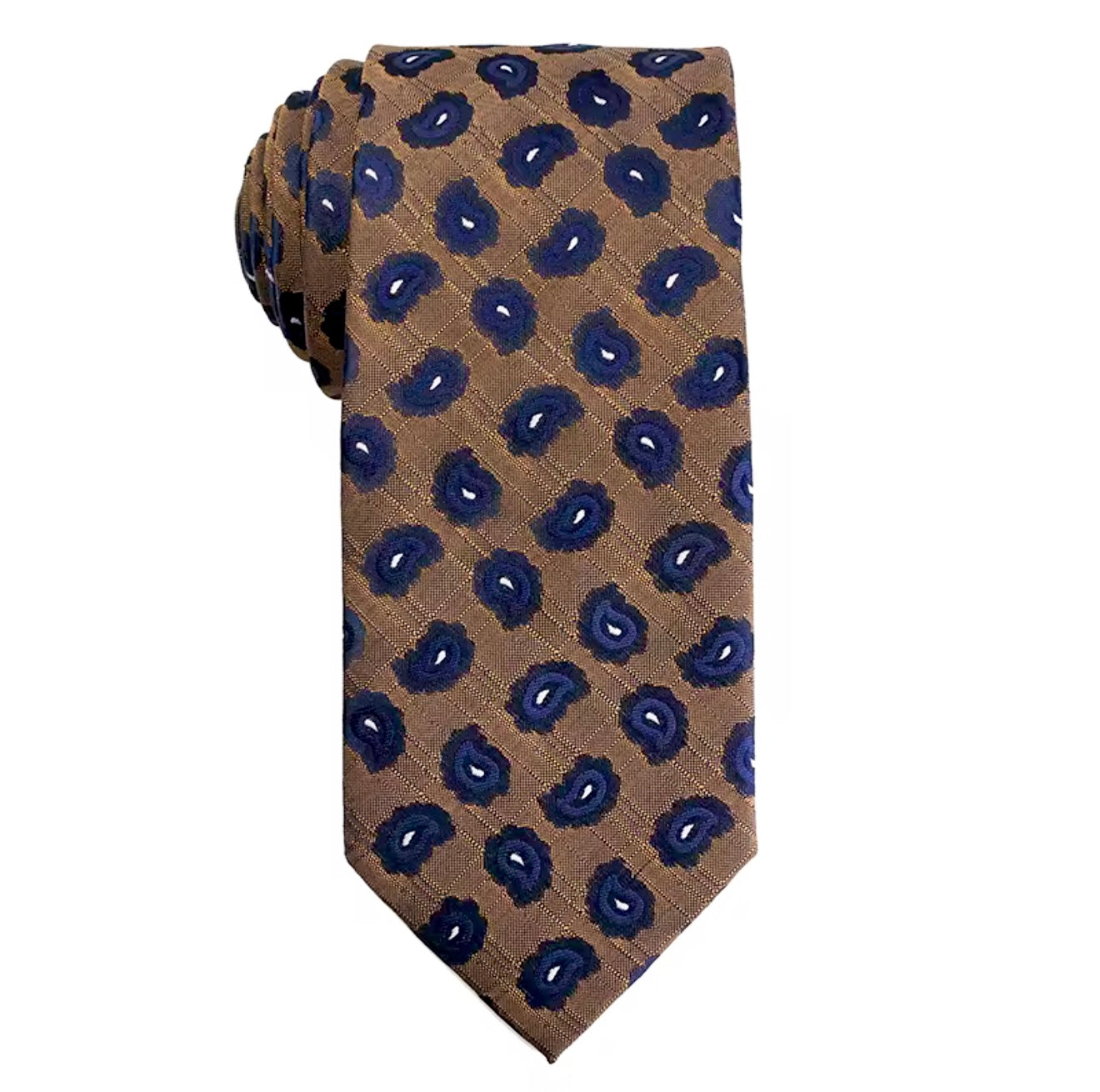 Necktie Mustard mid size paisley in mid night blue
