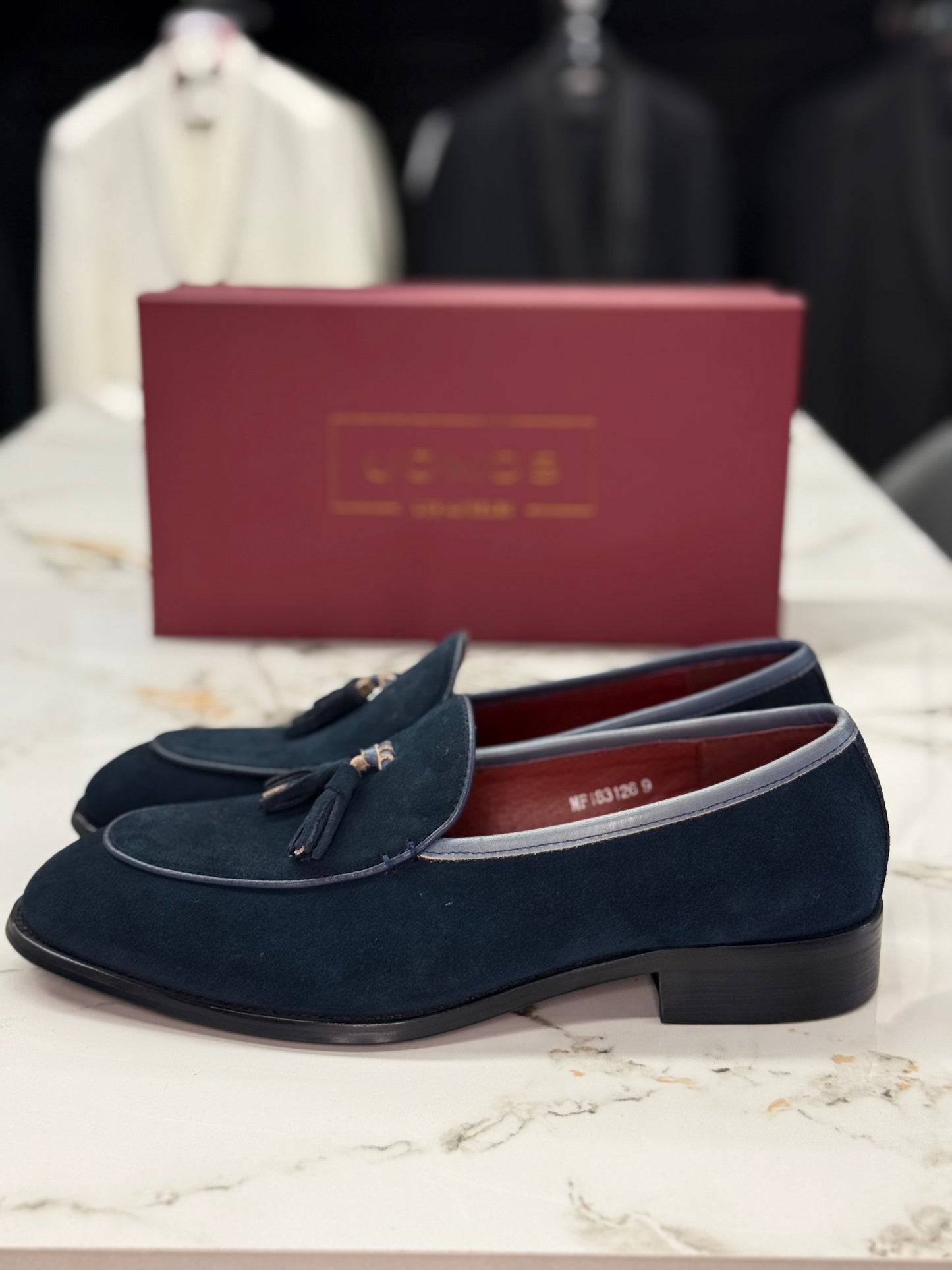 UOMOS Navy blue suede tassel loafers