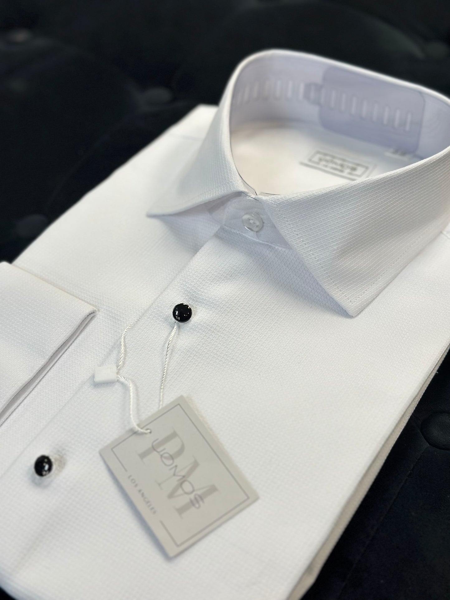 White pique cotton tuxedo shirt slim fit