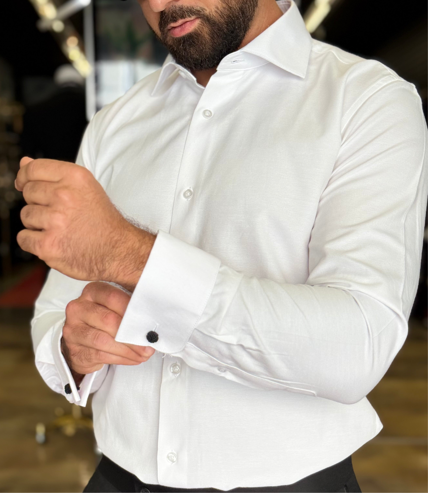 White cotton shirt with French cuffs slim