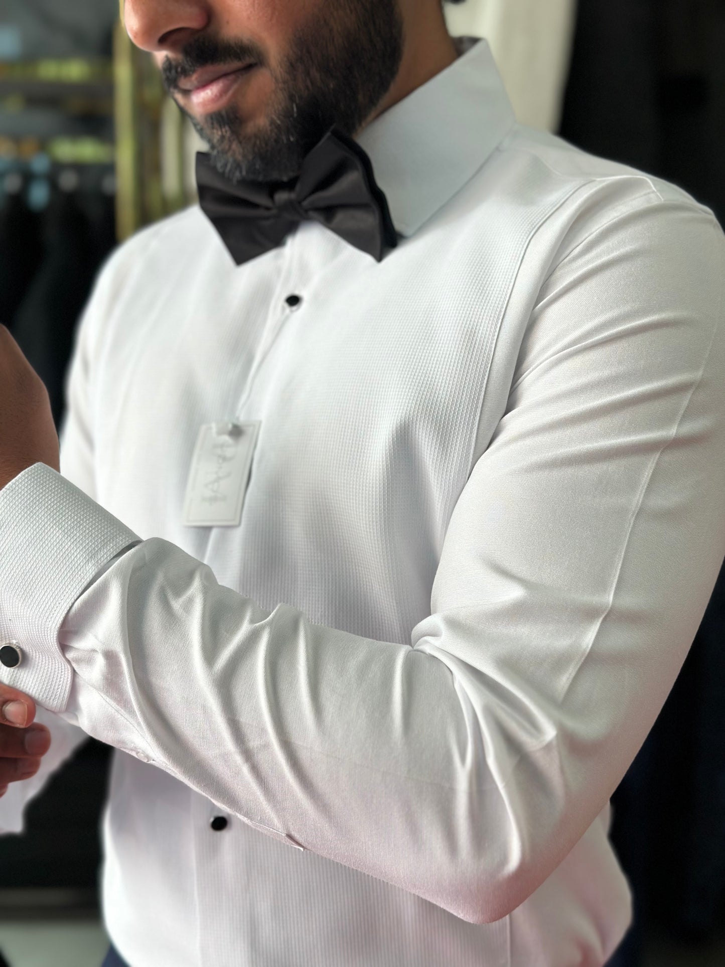 White pique cotton tuxedo shirt slim fit
