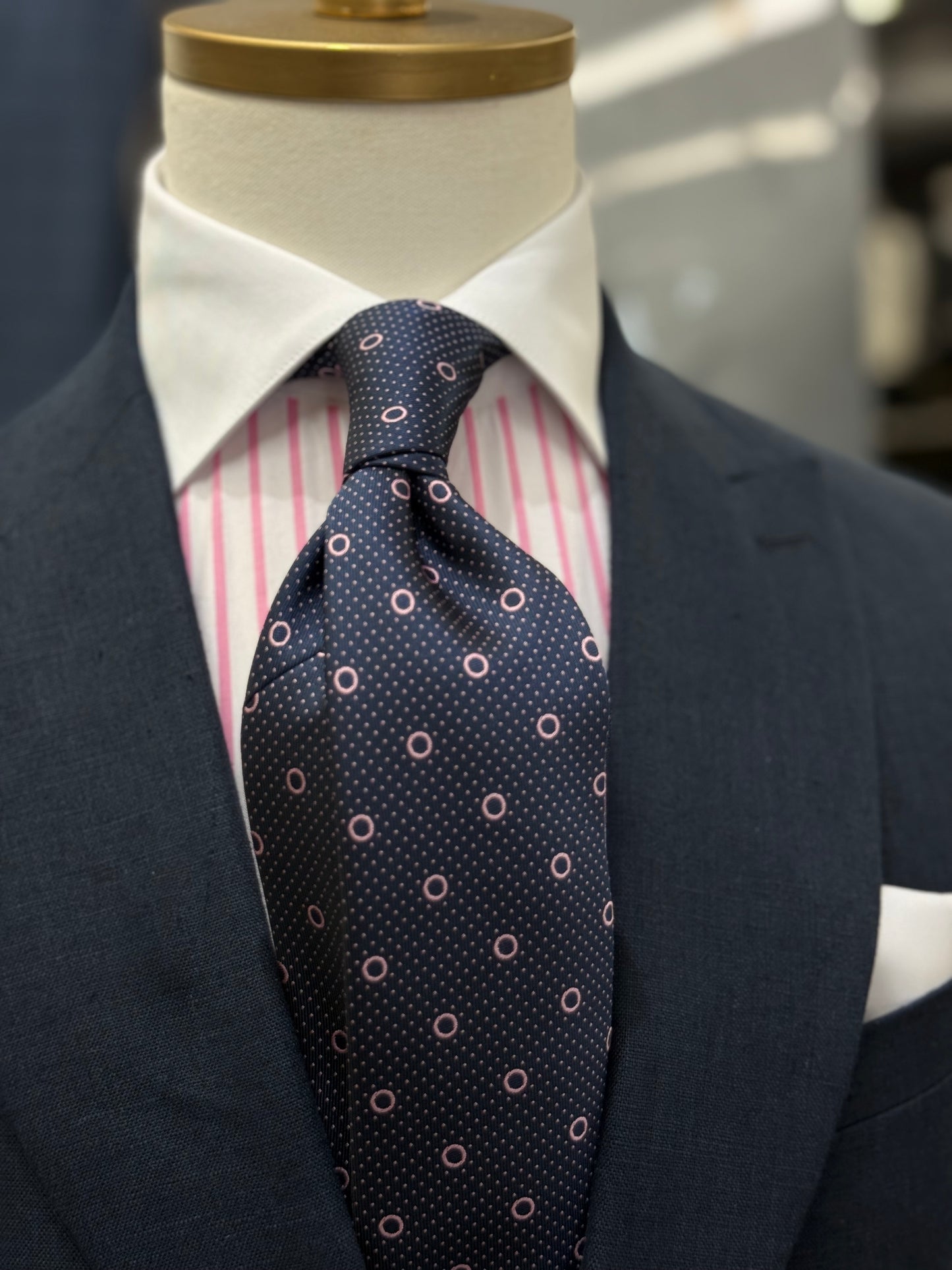 Necktie Navy and Pink Polka Dots