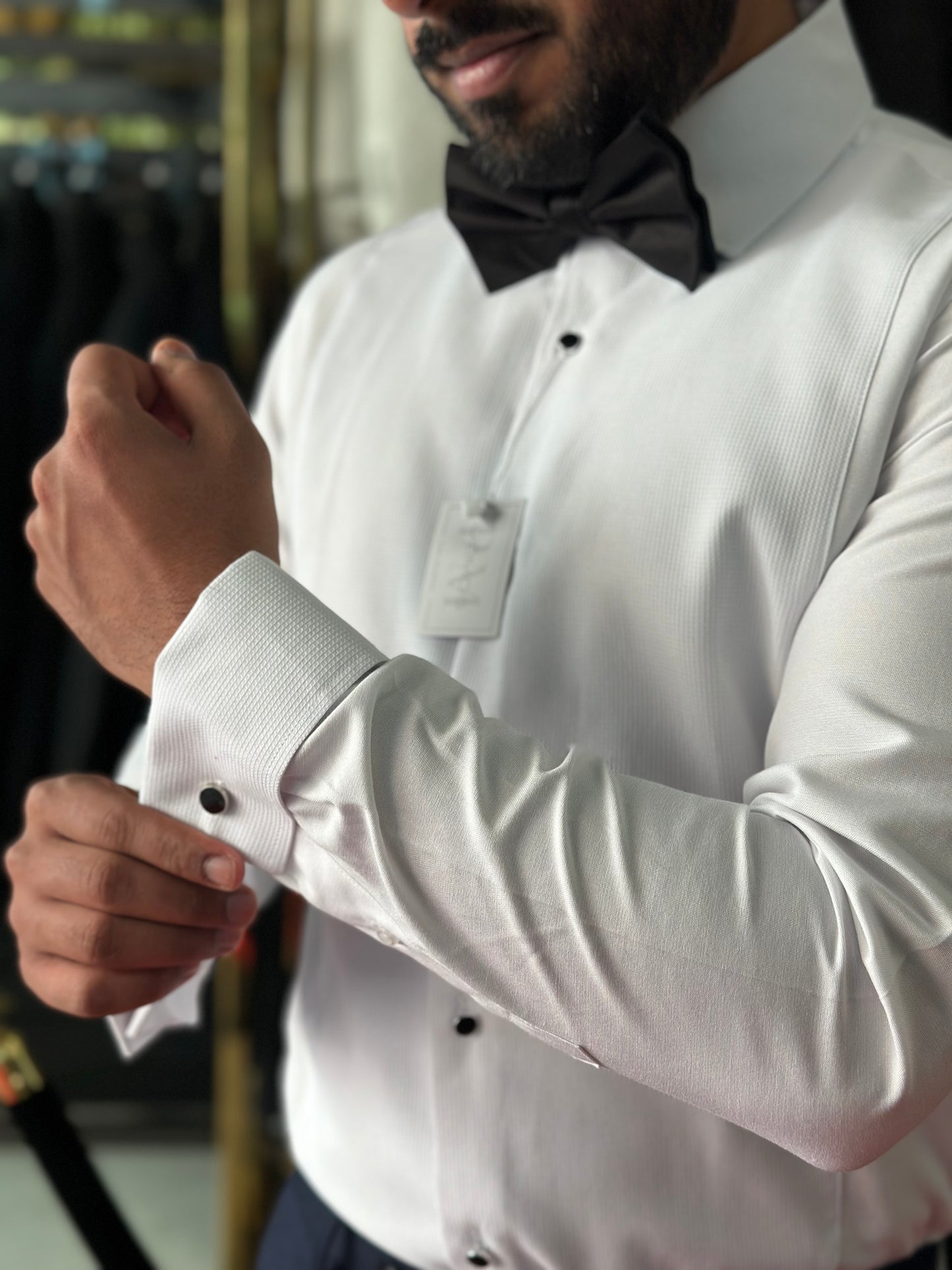 White pique cotton tuxedo shirt slim fit