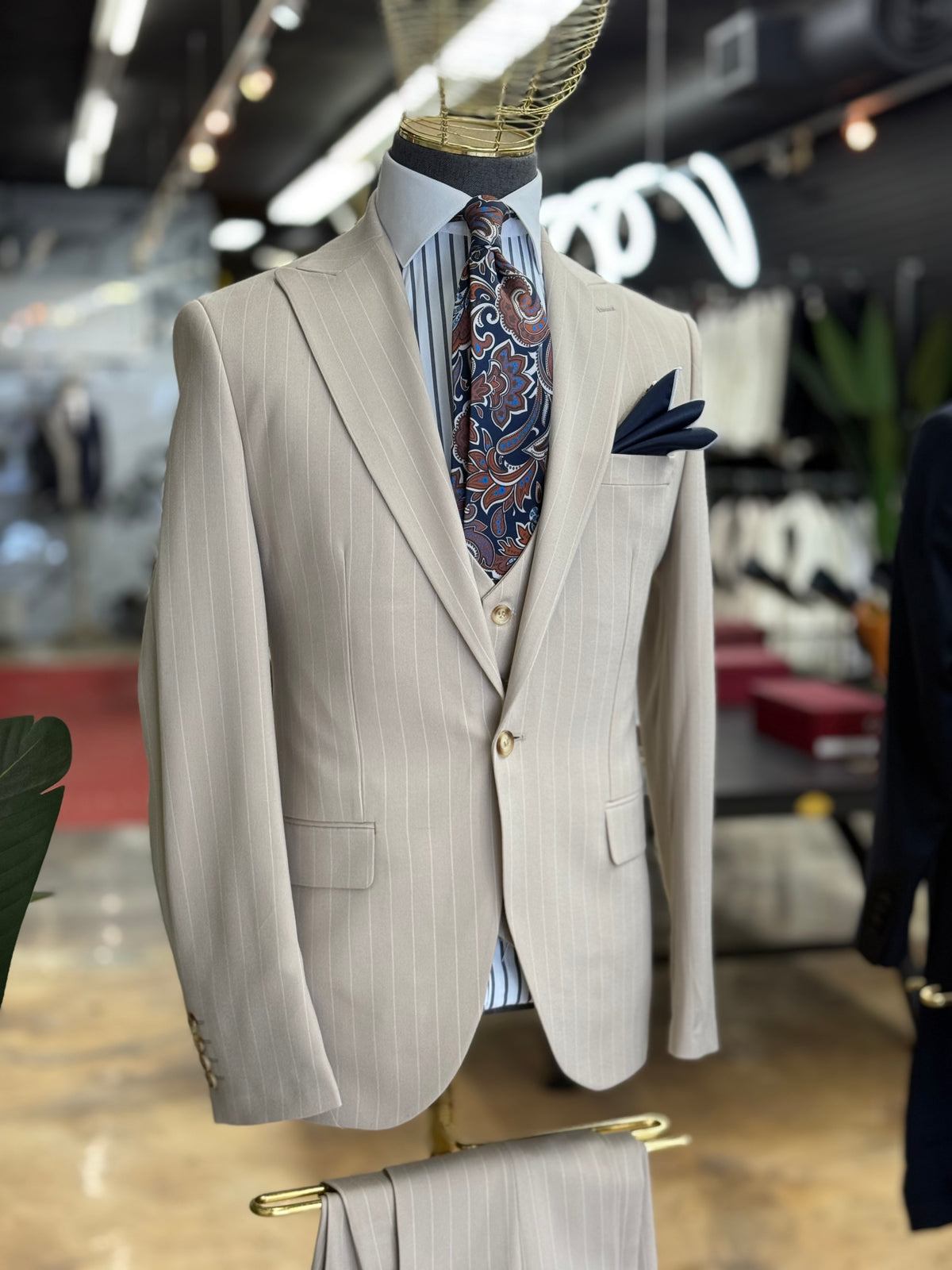 Light Beige Pinstripe Euro Suit