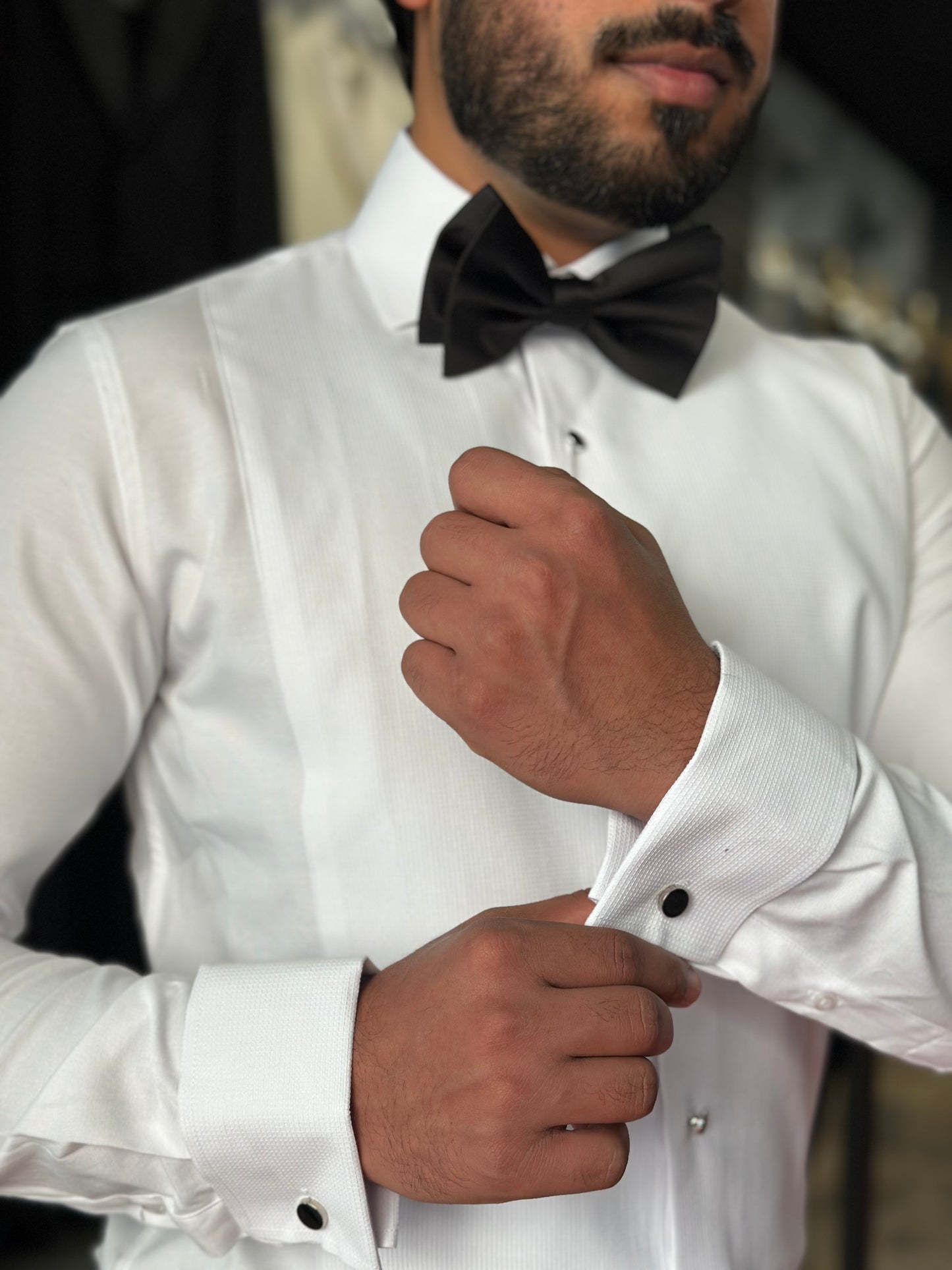 White pique cotton tuxedo shirt slim fit
