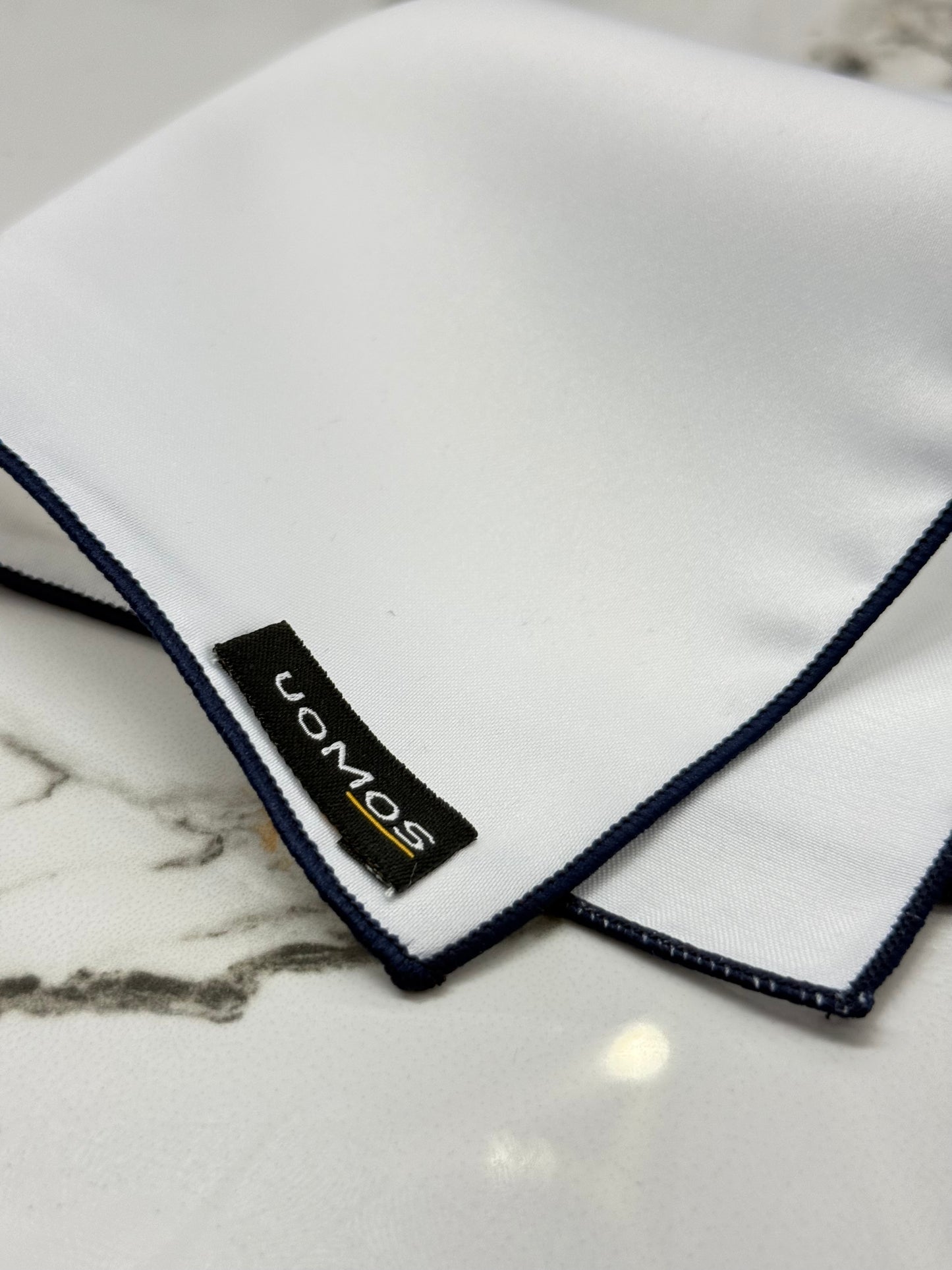 White pocket square / Navy trim