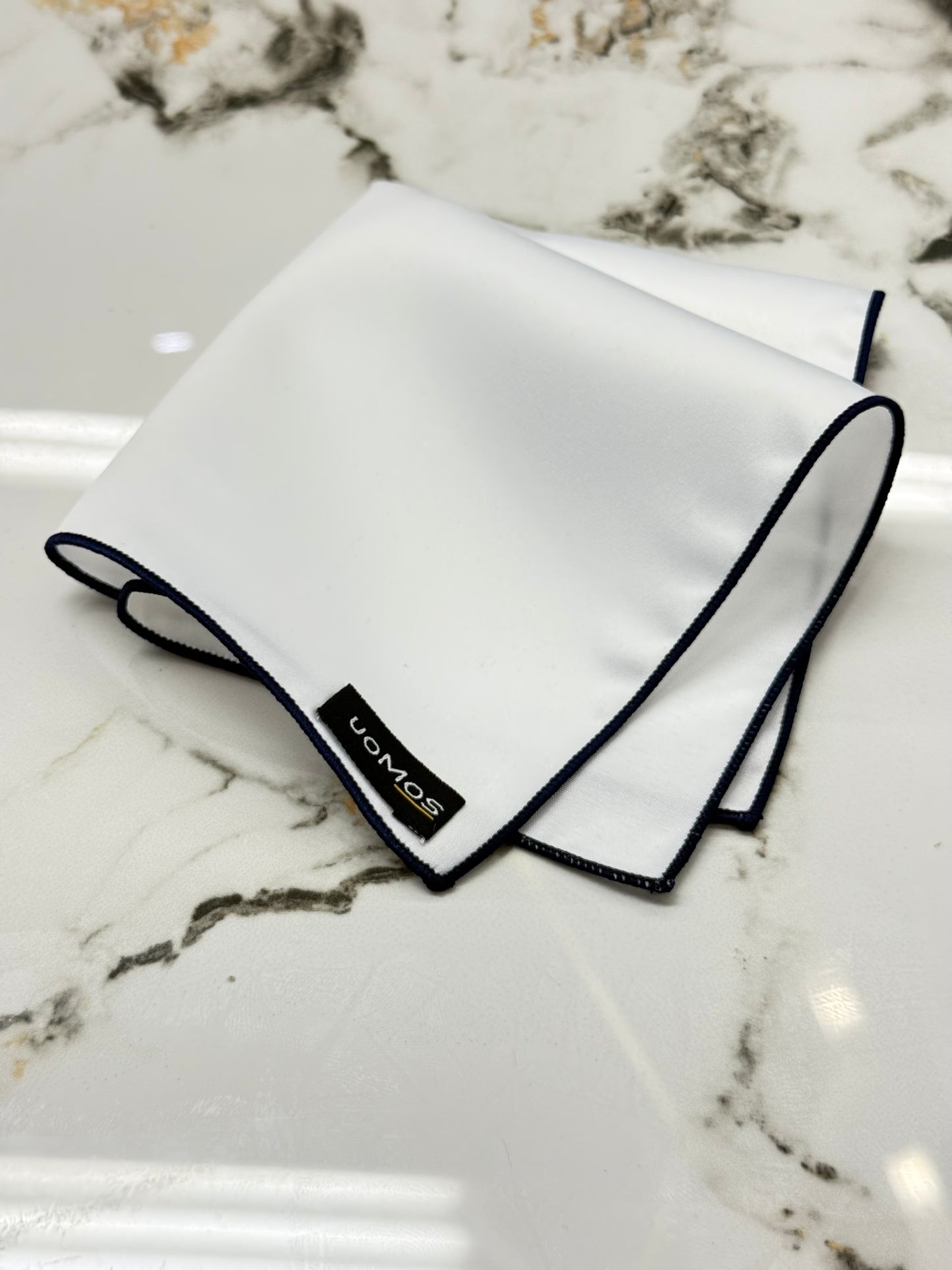 White pocket square / Navy trim