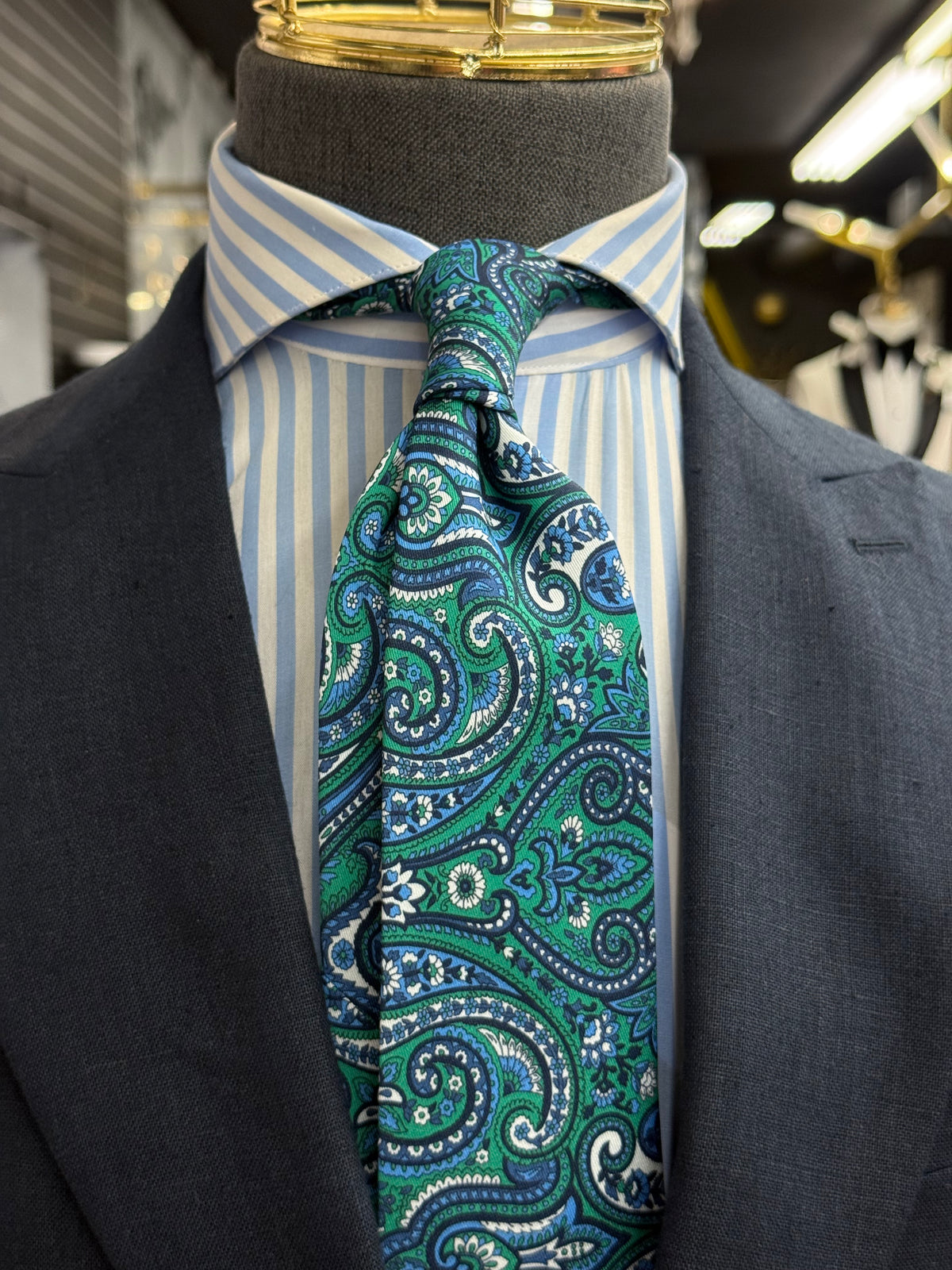 Necktie Big Paisley Green & Blue