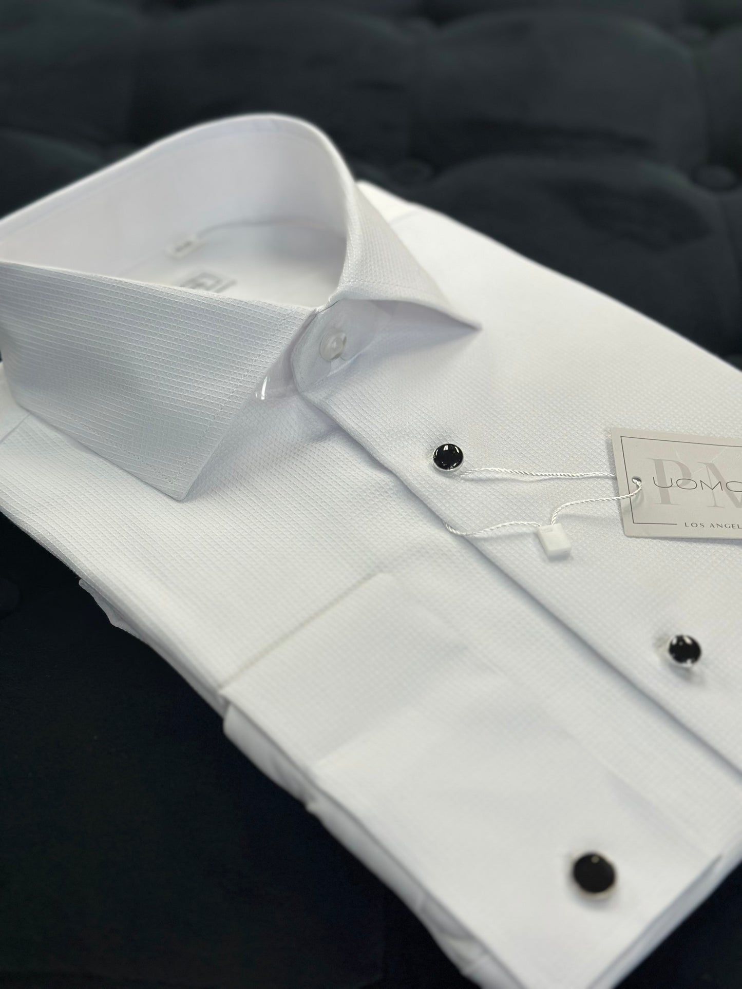 White pique cotton tuxedo shirt slim fit