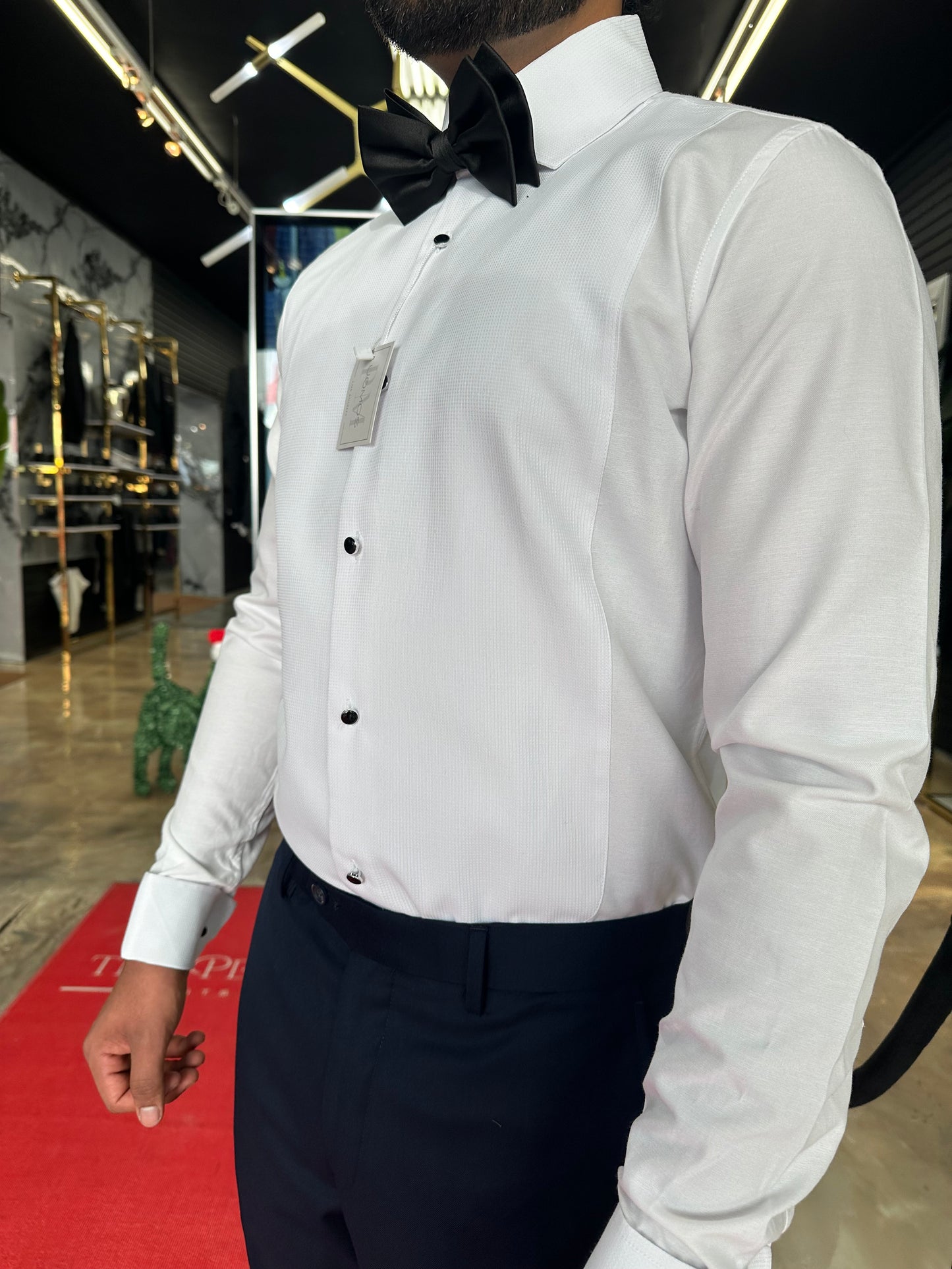 White pique cotton tuxedo shirt slim fit