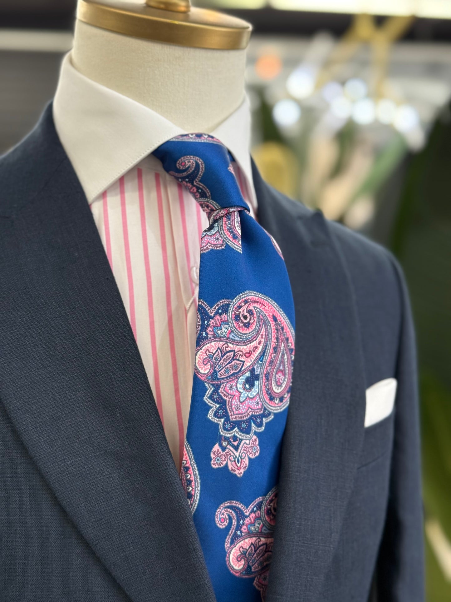Necktie Big Paisley Royal Blue & Pink