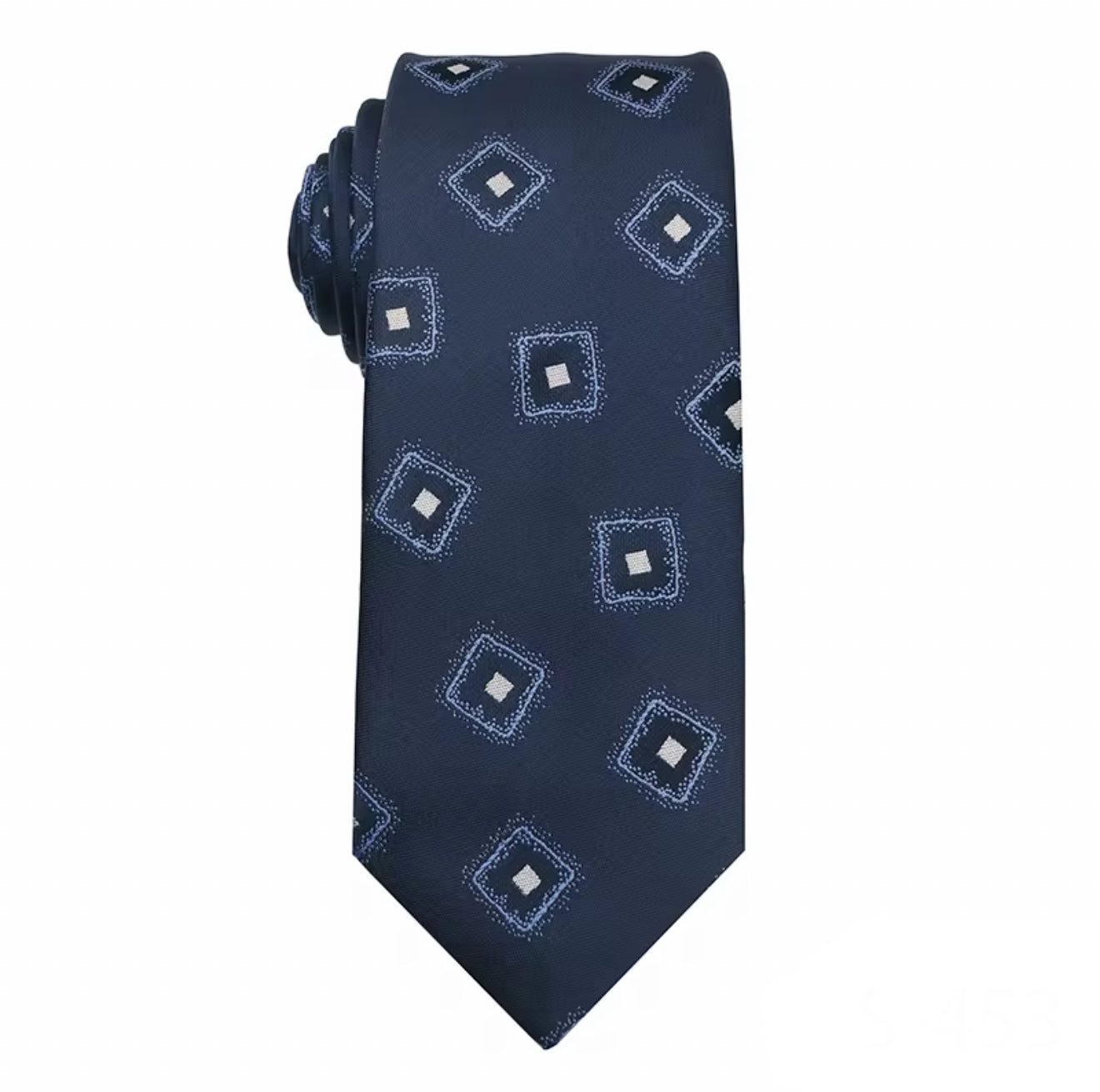 Necktie Navy blue medallion in white and powder blue