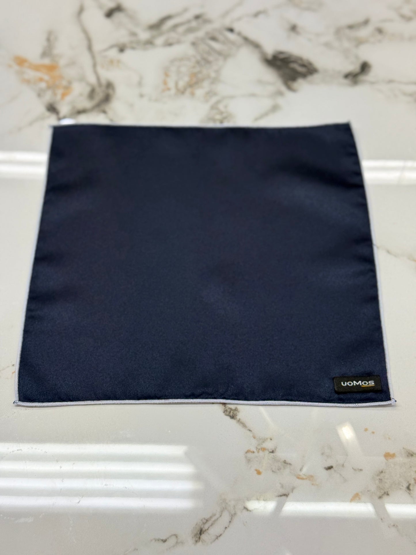 Navy blue pocket square / white trim
