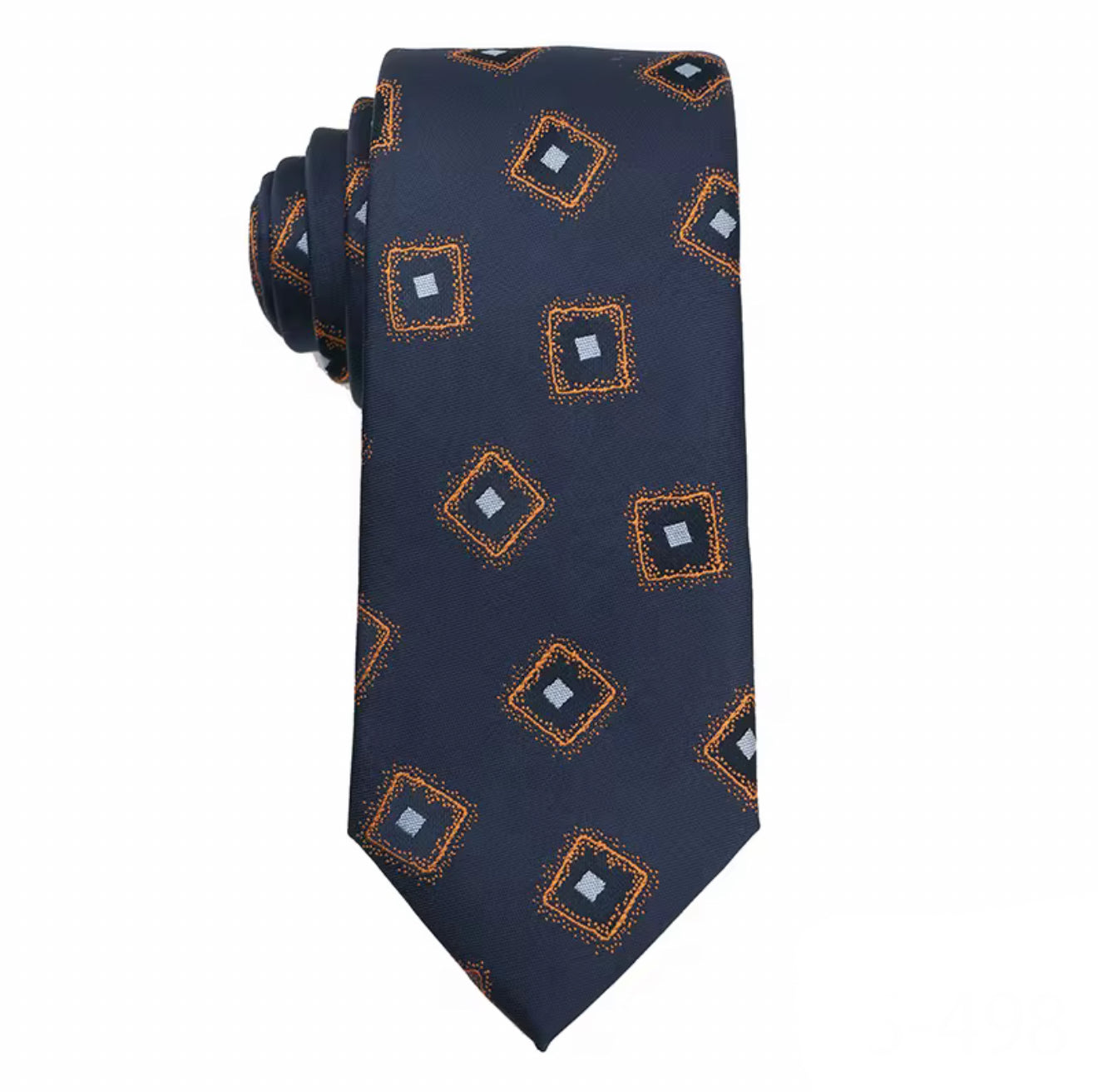 Necktie Navy blue medallion in rust and powder blue