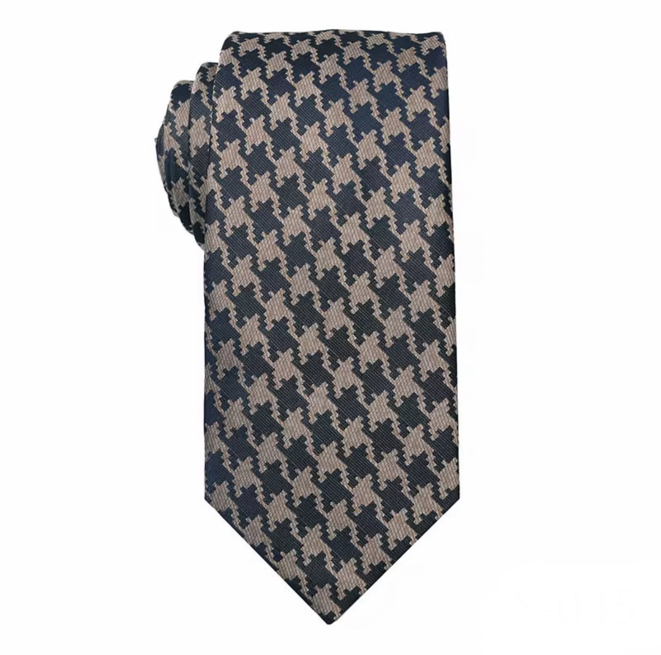 Necktie Taupe champagne and black houndstooth