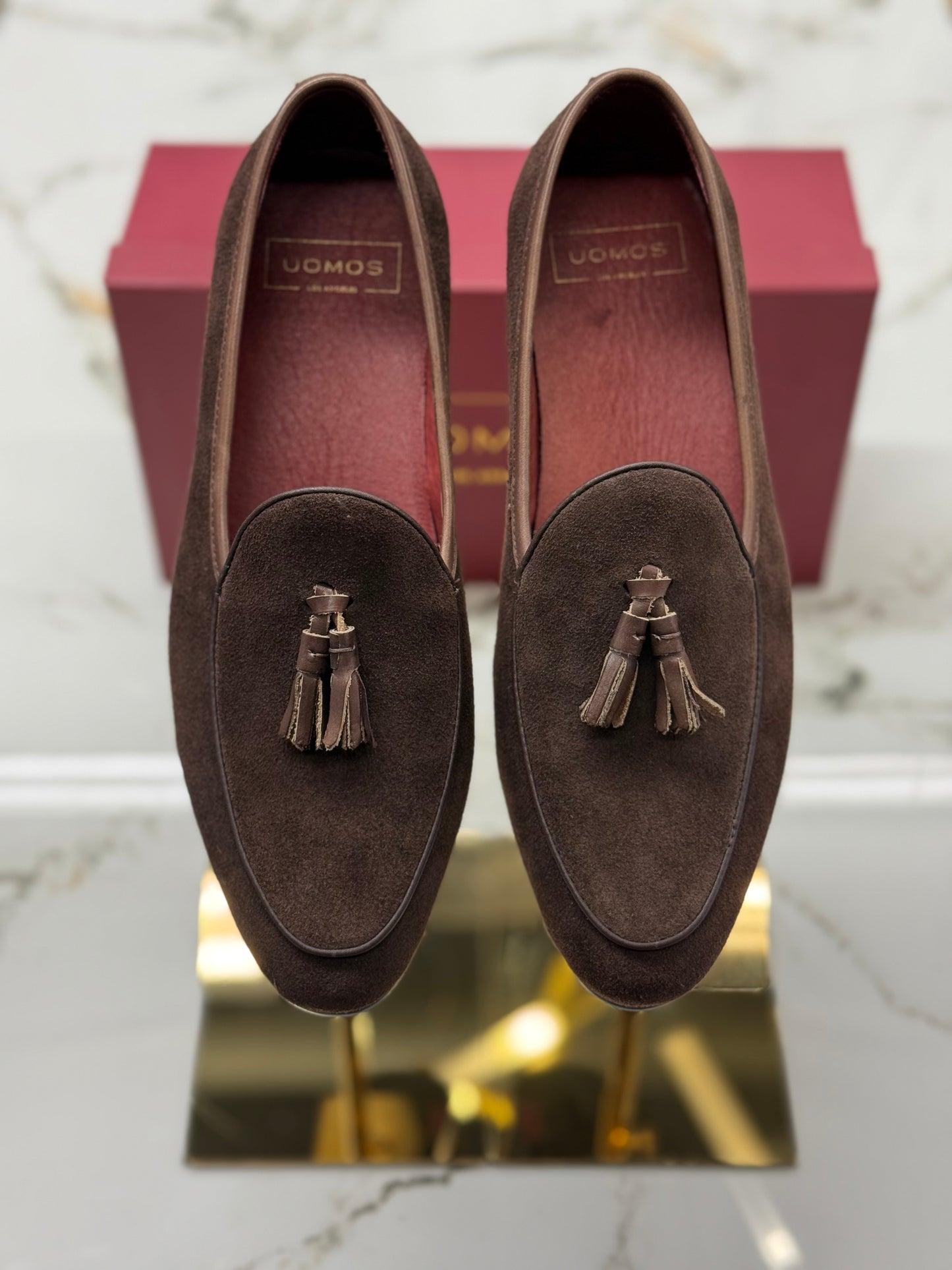UOMOS brown suede tassel loafers