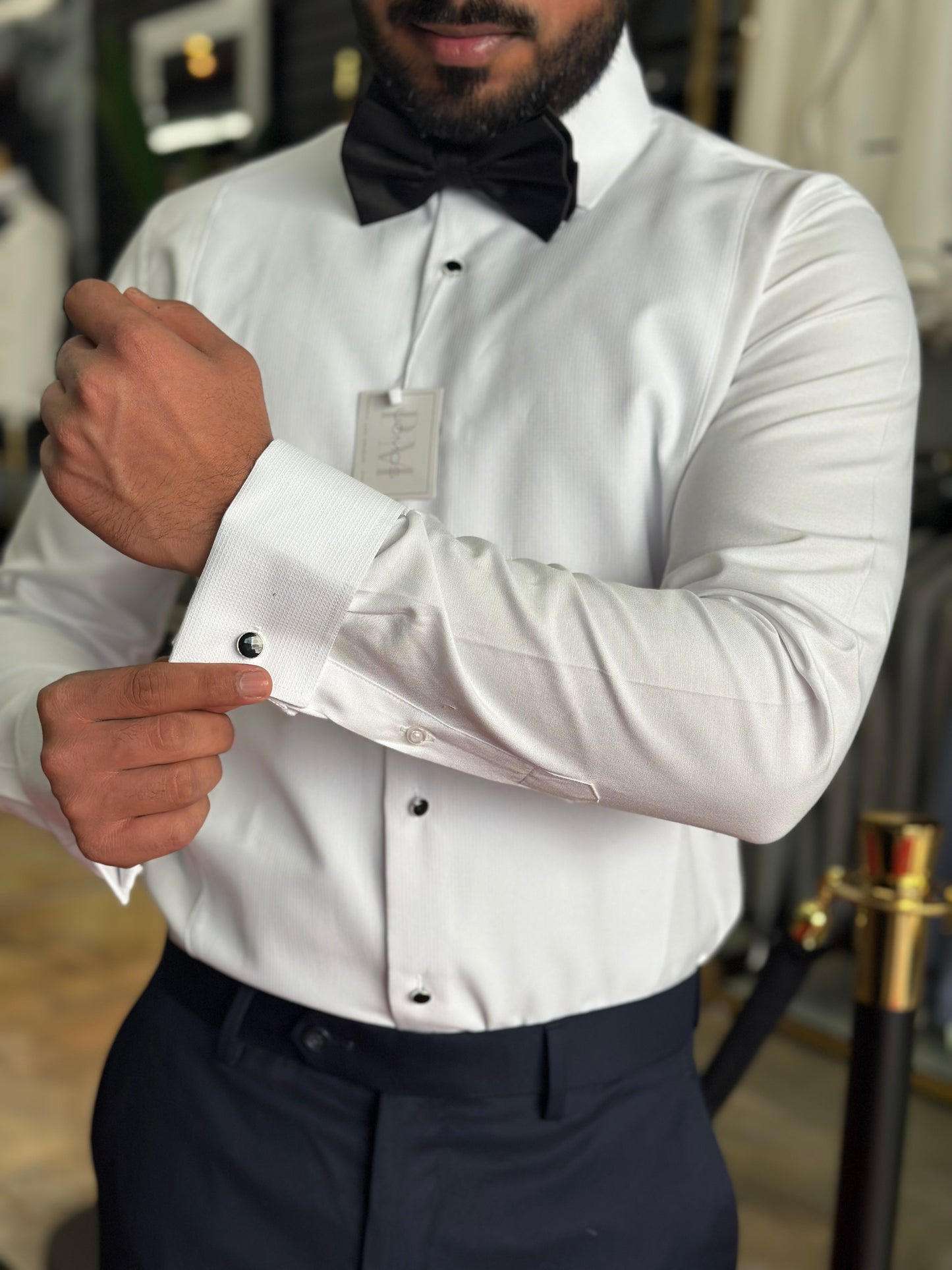 White pique cotton tuxedo shirt slim fit
