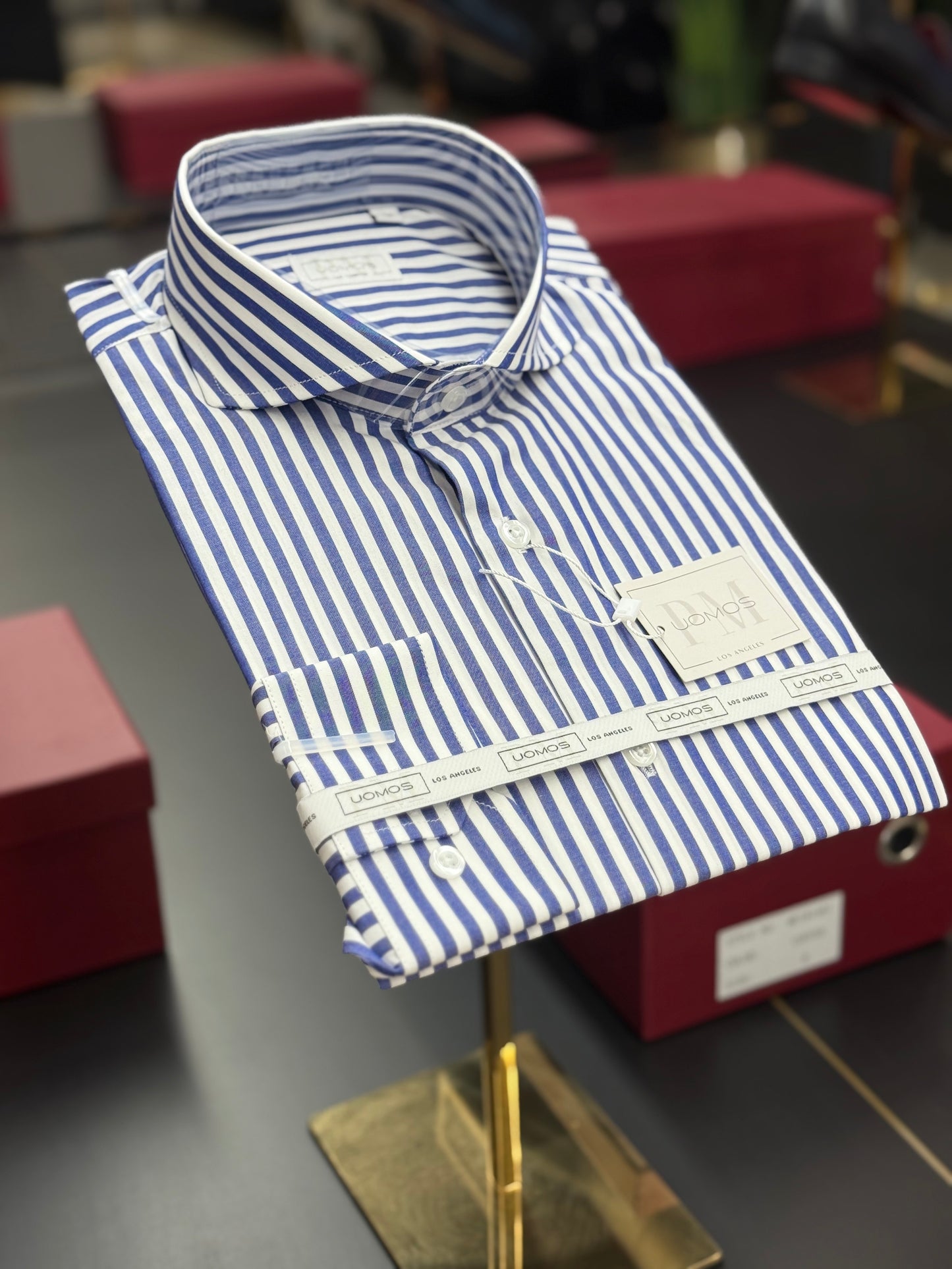 White and Blue striped cut-away cotton shirt slim