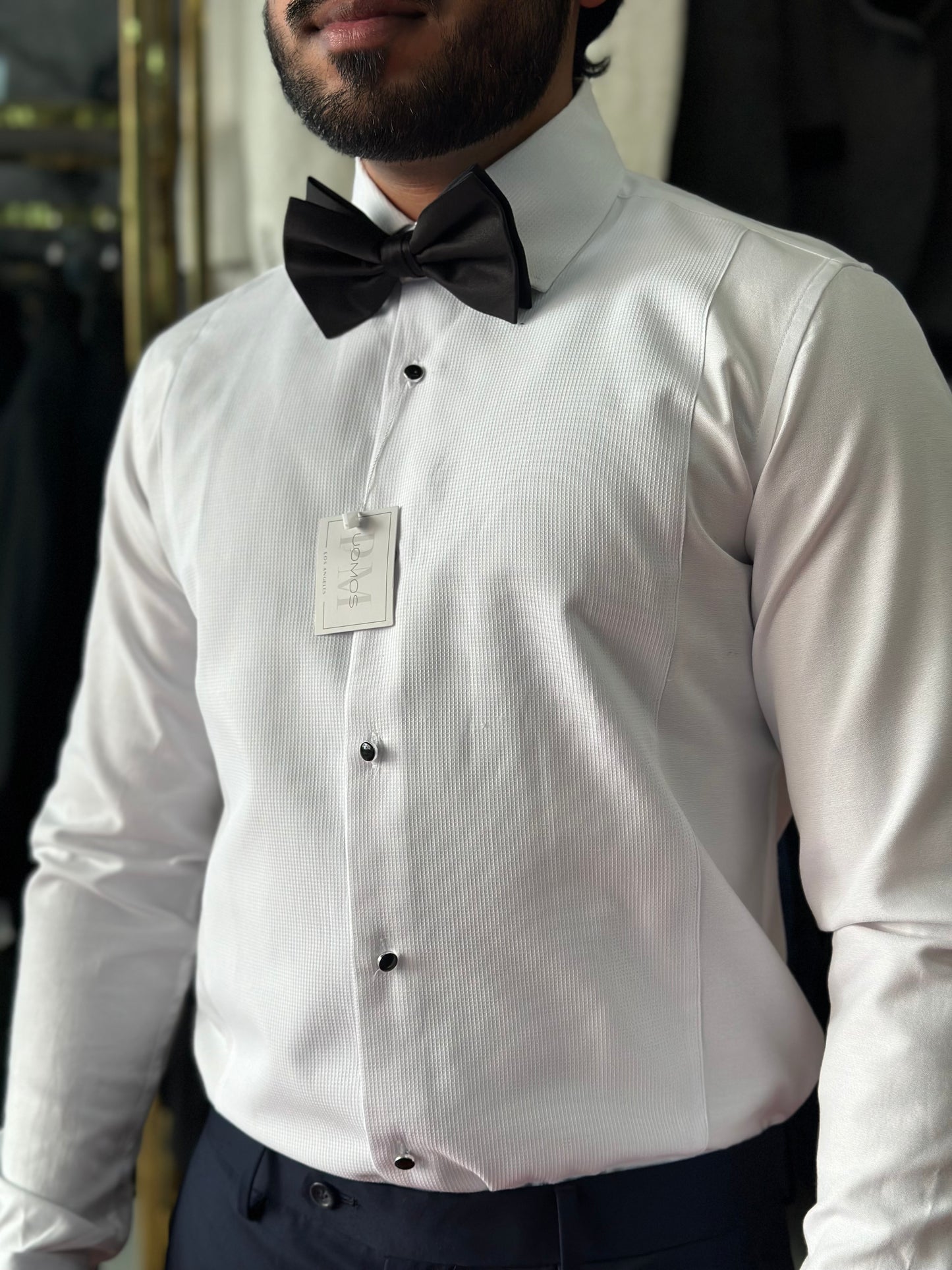 White pique cotton tuxedo shirt slim fit