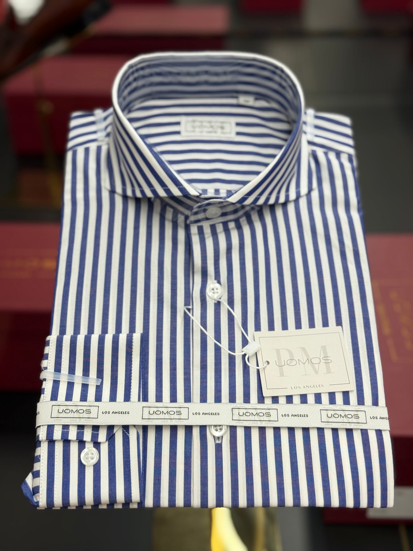 White and Blue striped cut-away cotton shirt slim