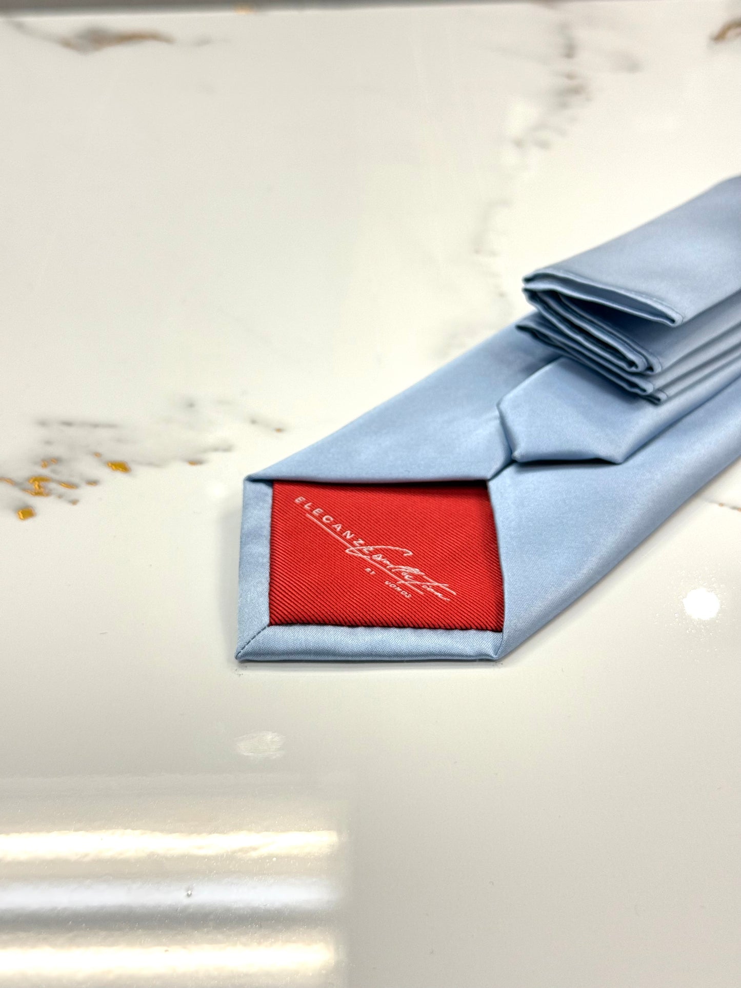 Powder Dusty Blue Tie & Pocket Square Set