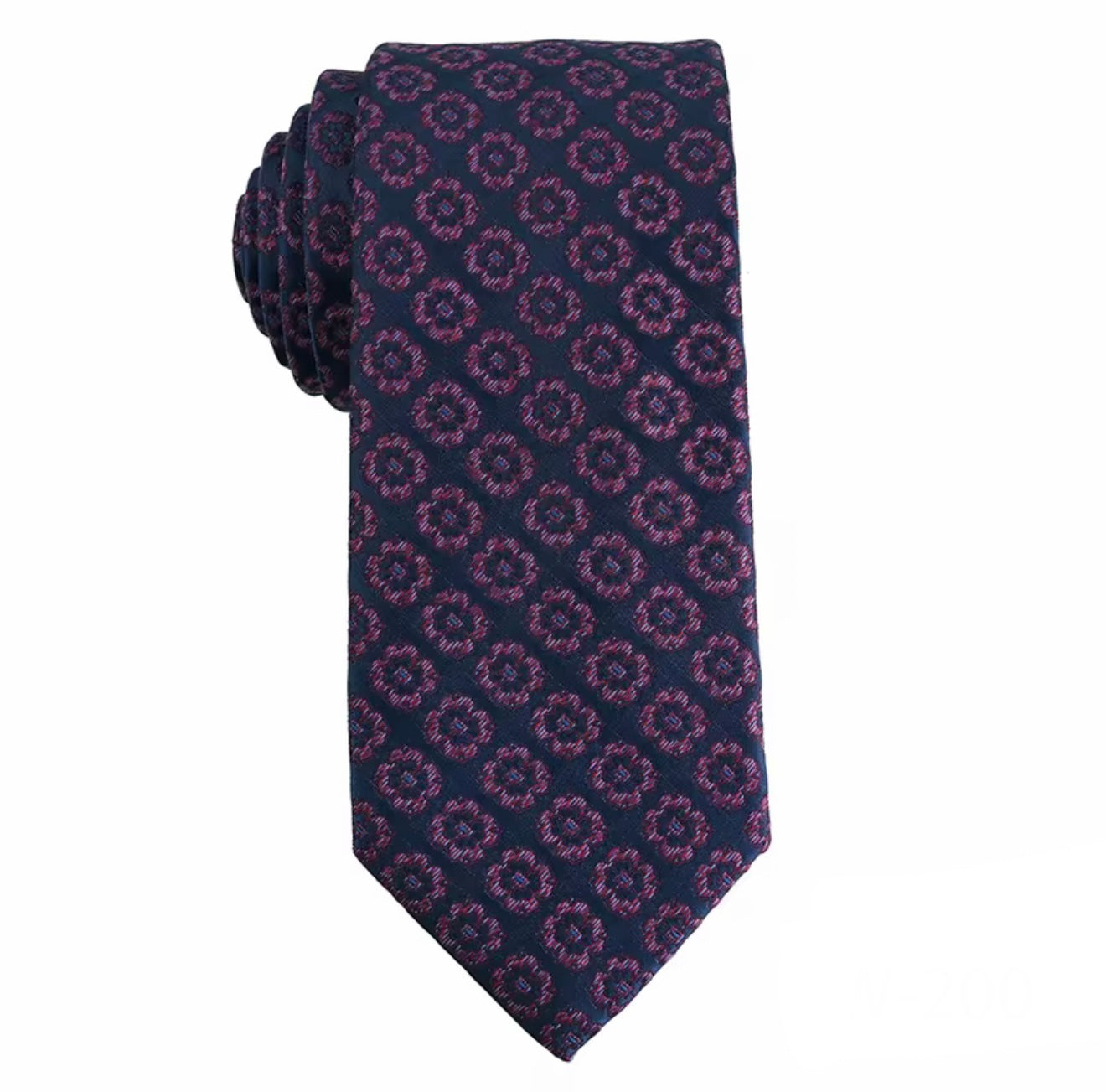 Necktie Navy blue / Violet floral medallions