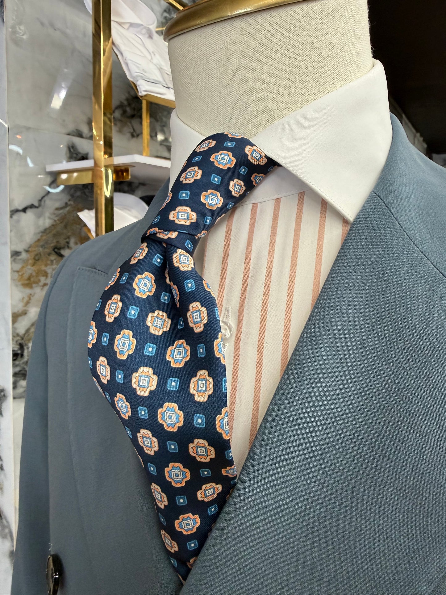 Necktie Navy and Peach Medallion