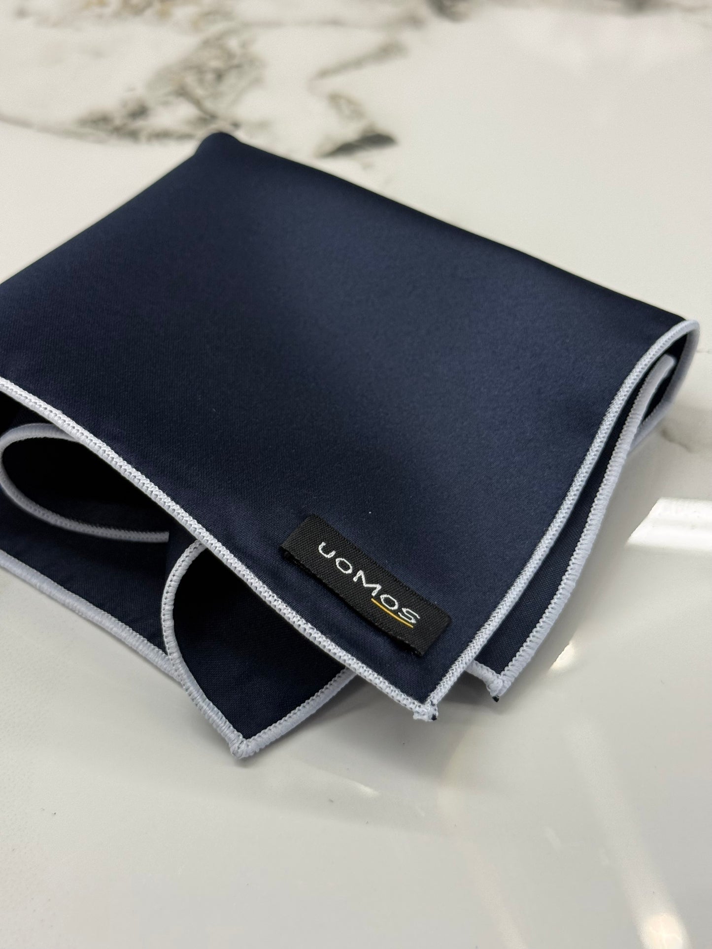 Navy blue pocket square / white trim