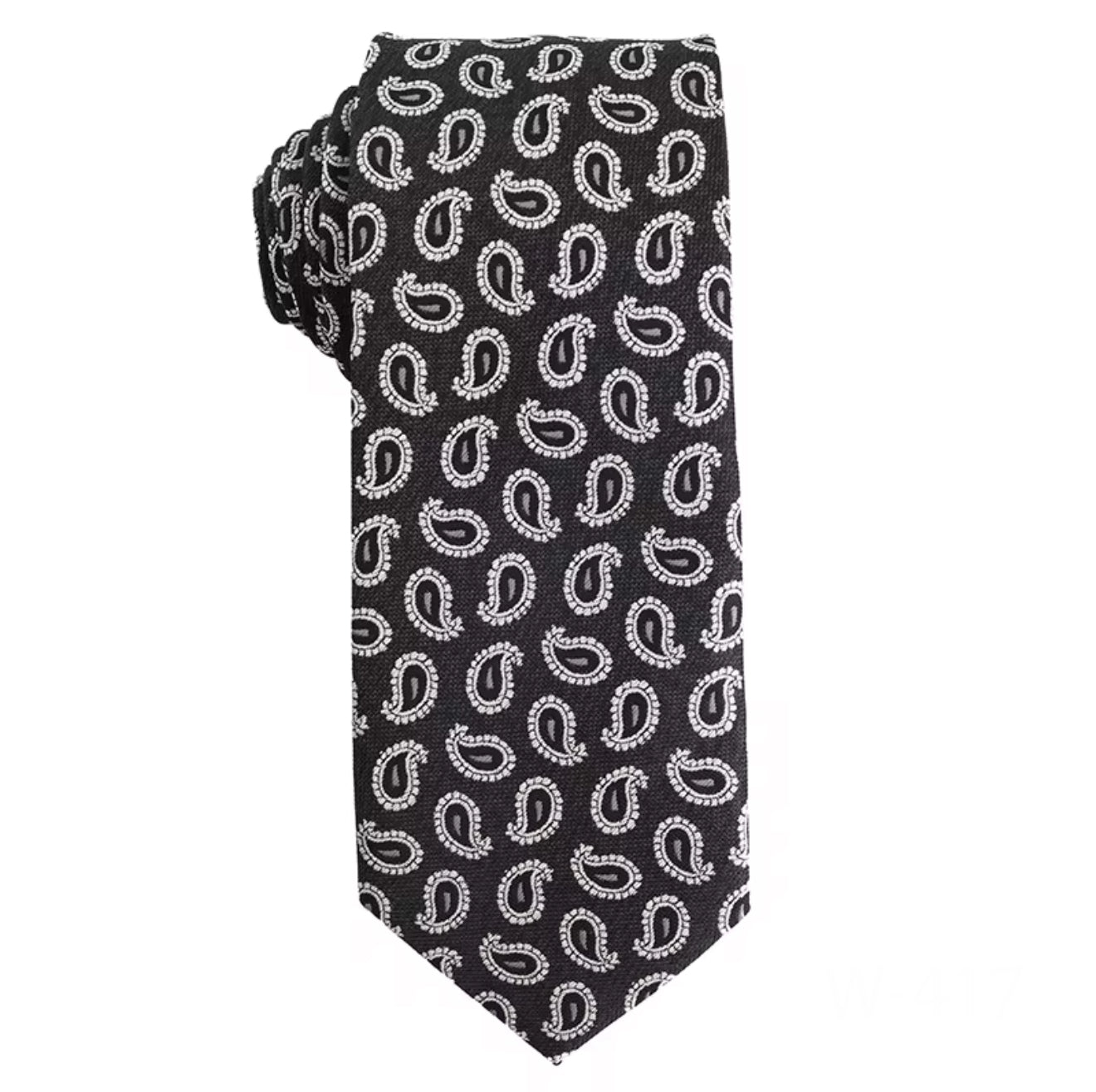 Necktie Black & grey mid paisley silver look