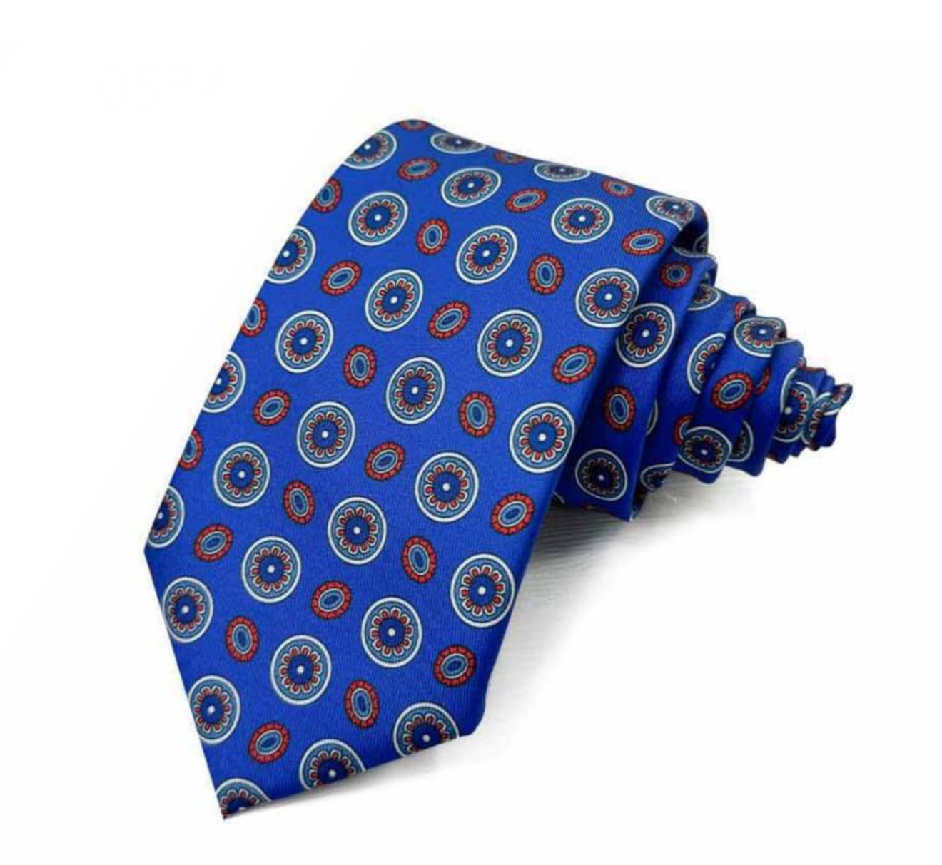 Necktie Royal blue / Red and White medallion
