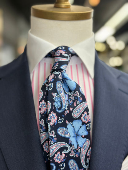 Necktie Big Paisley Mid night blue, Pink