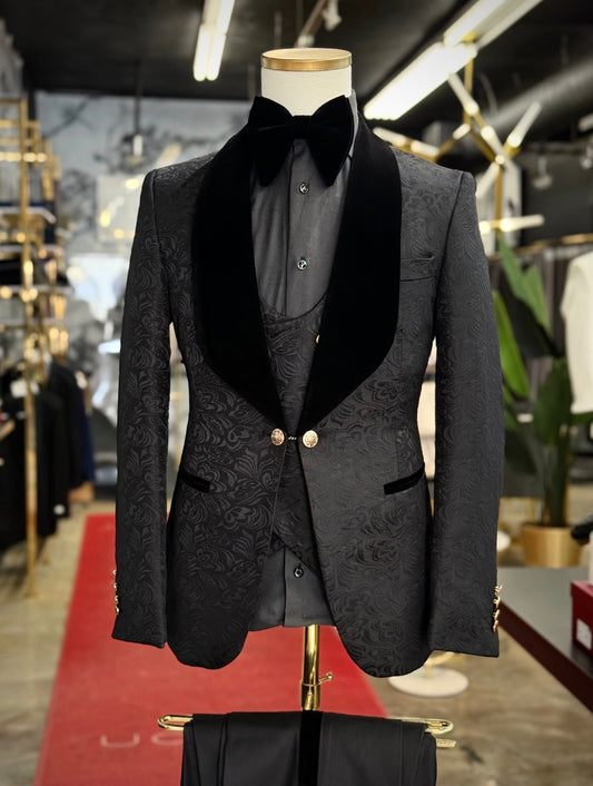Black Jacquard Shawl Lapel Tuxedo