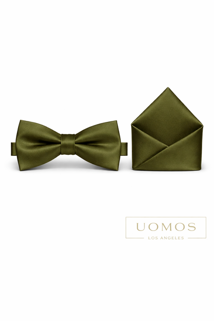 Olive Green Bow tie & Pocket Square set.