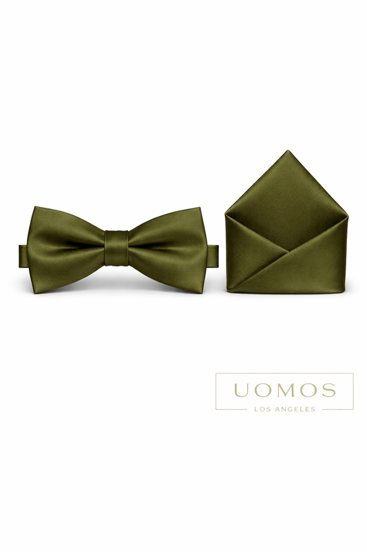Olive Green Bow tie & Pocket Square set.