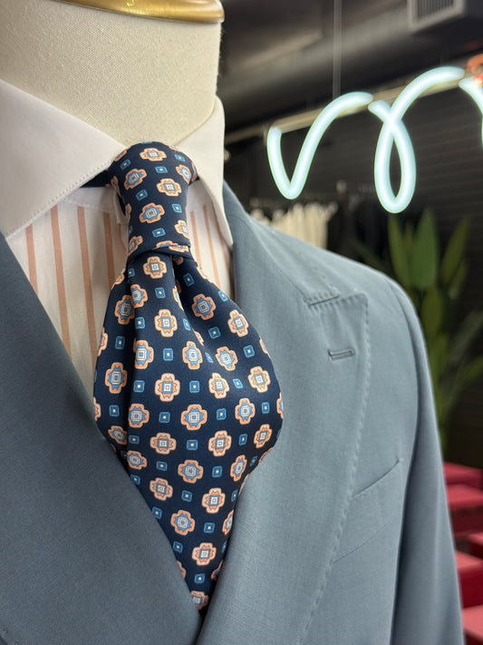 Necktie Navy and Peach Medallion