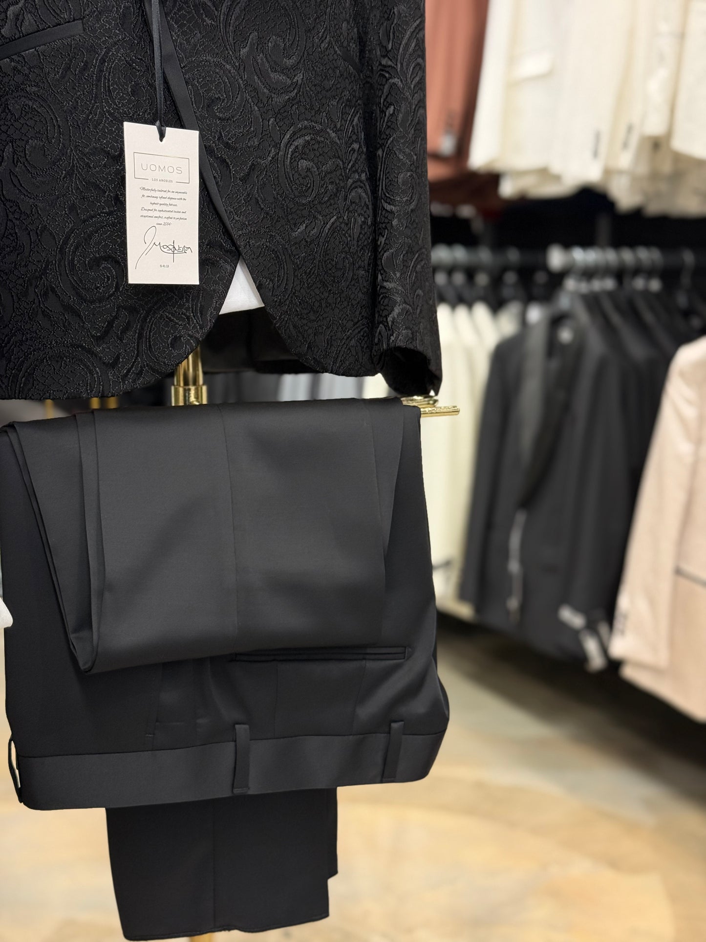 Black Jacquard Double breasted Shawl Lapel Tuxedo