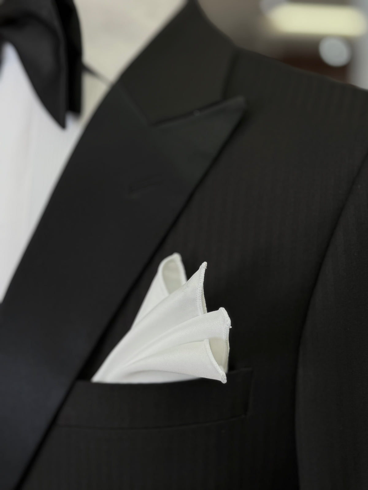 Black Peak Lapel Tone-on-Tone Stripe Double-Breasted Tuxedo