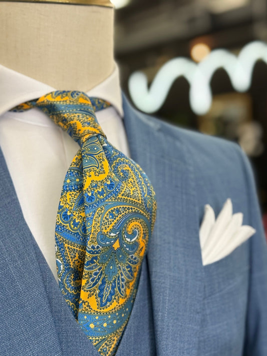 Necktie Big Paisley Yellow & Blue