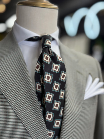 Necktie Geo Retro Black, Sage and brown