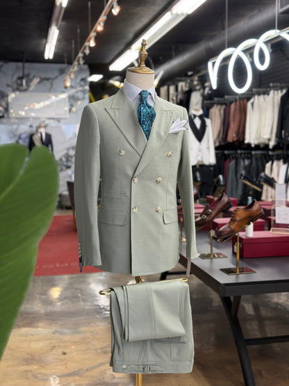 Sage Green Double-Breasted Suit Stretch