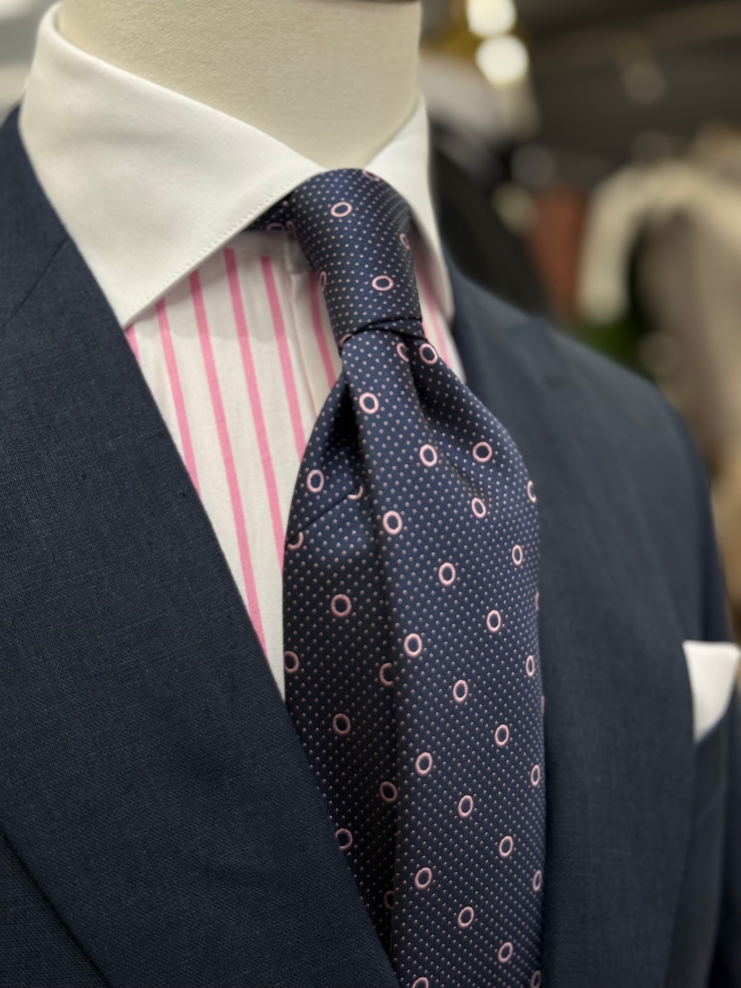 Necktie Navy and Pink Polka Dots