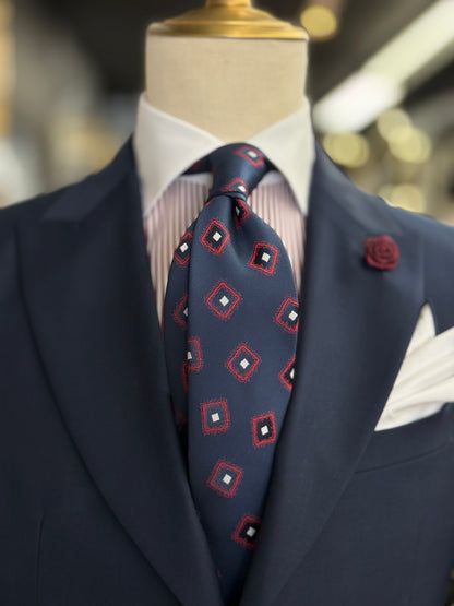 Necktie Navy blue medallion in Red