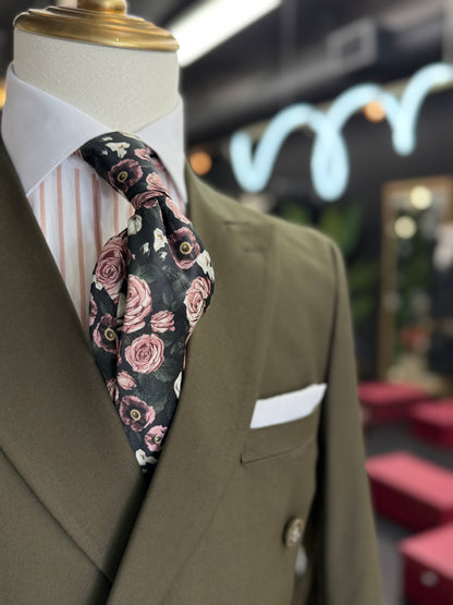 Necktie Floral Dusty Rose & Green, Black