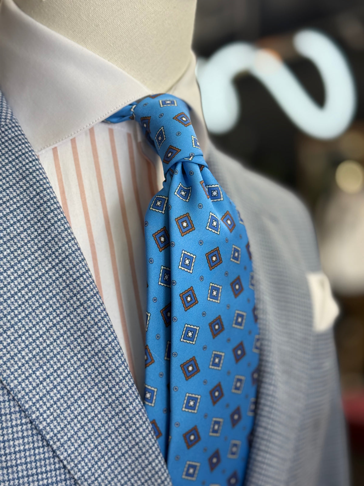 Necktie Geometric L Blue