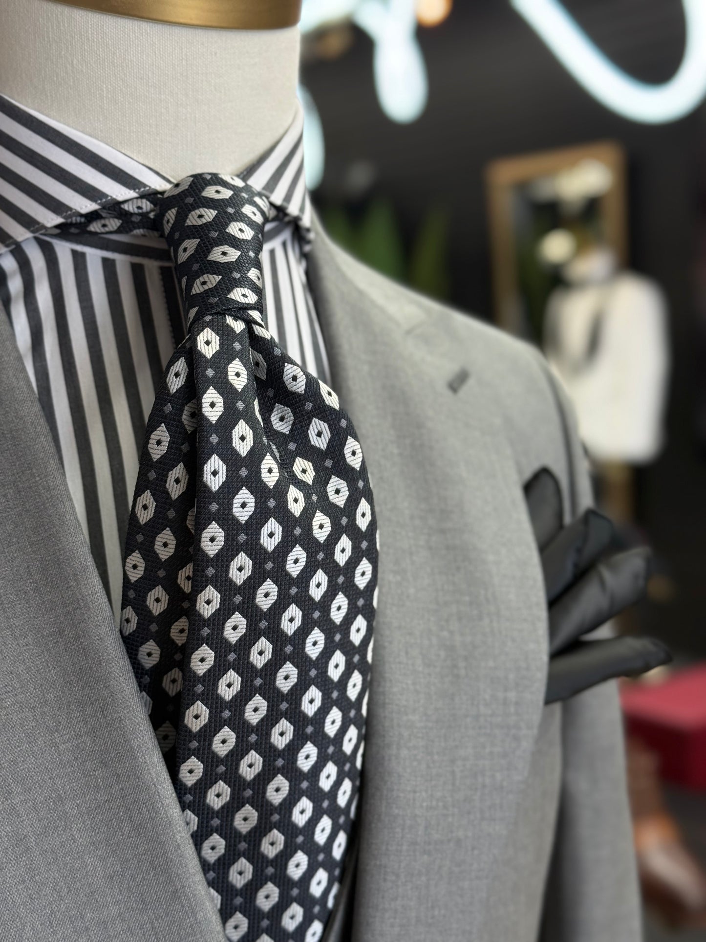 Necktie Black-Grey with White medallions