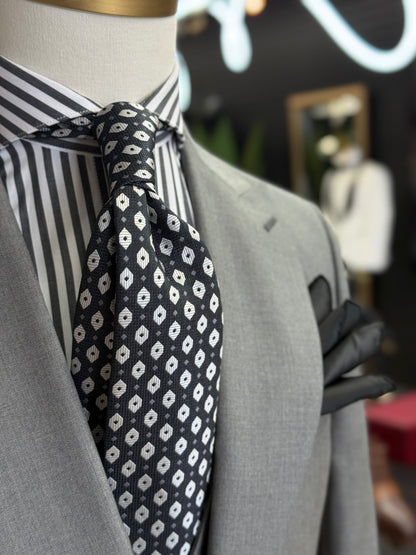 Necktie Black-Grey with White medallions