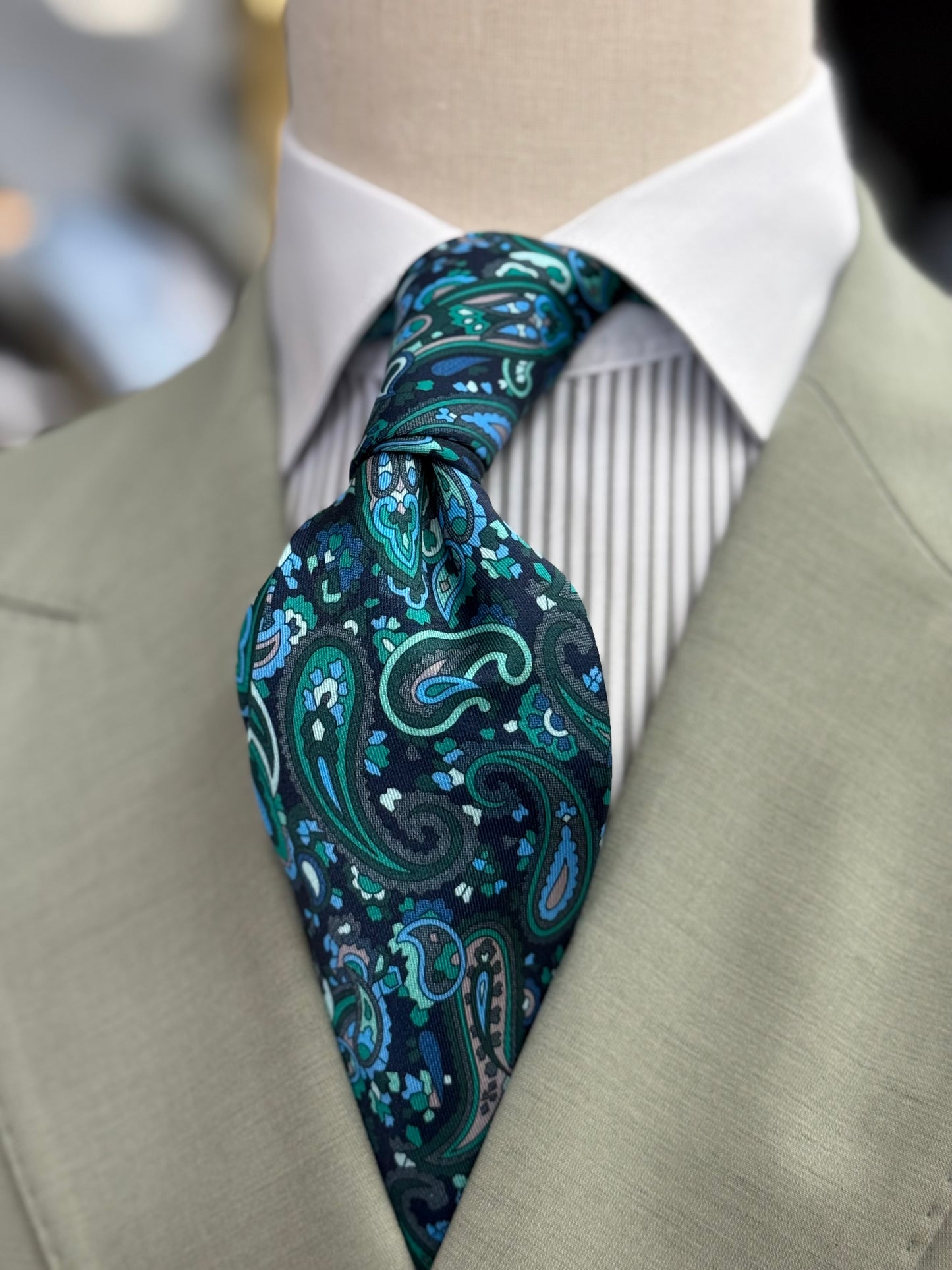 Necktie Midnight Paisley Teal, Green & Grey