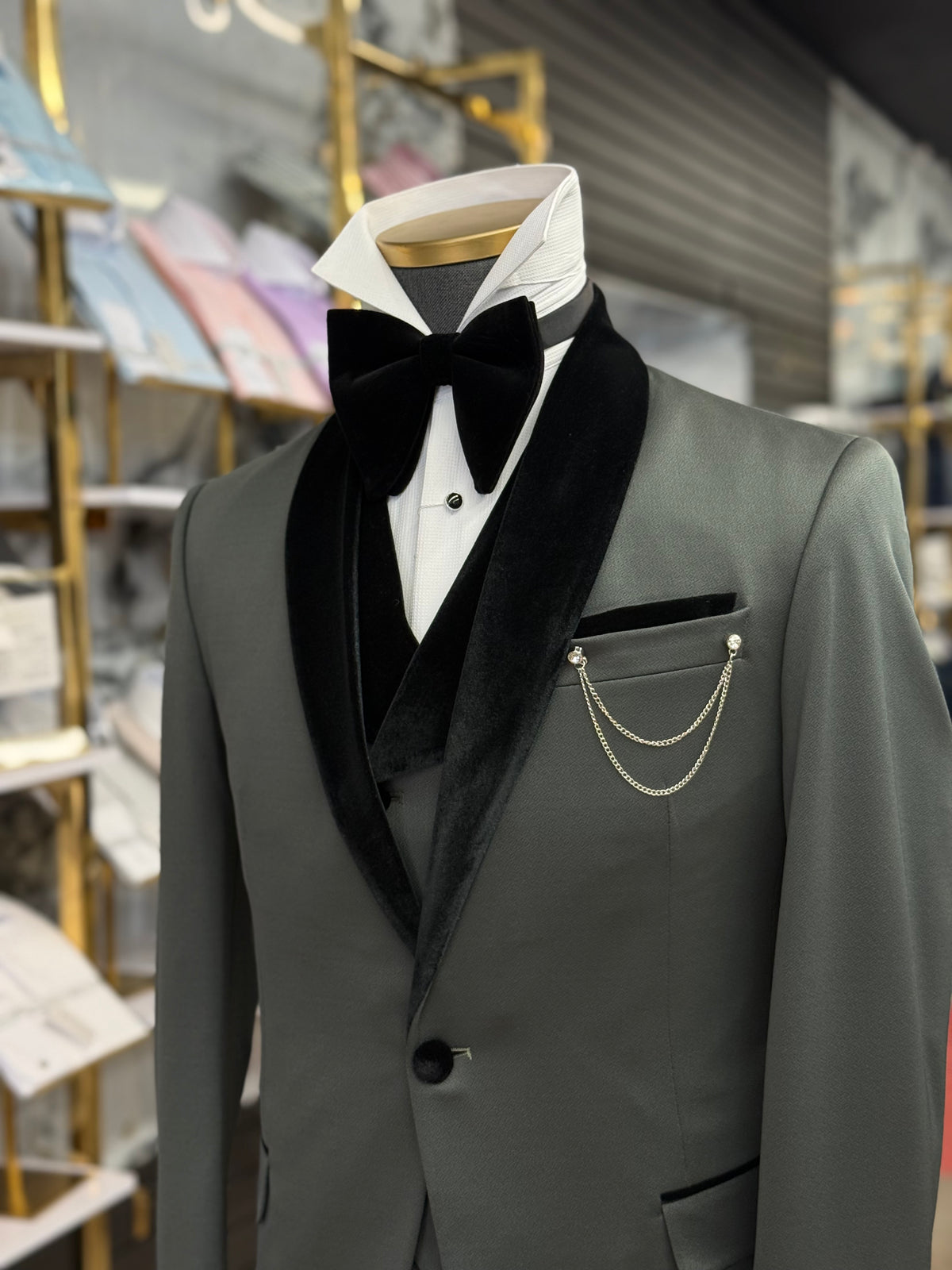 Olive Green Shawl Lapel Velvet Edition